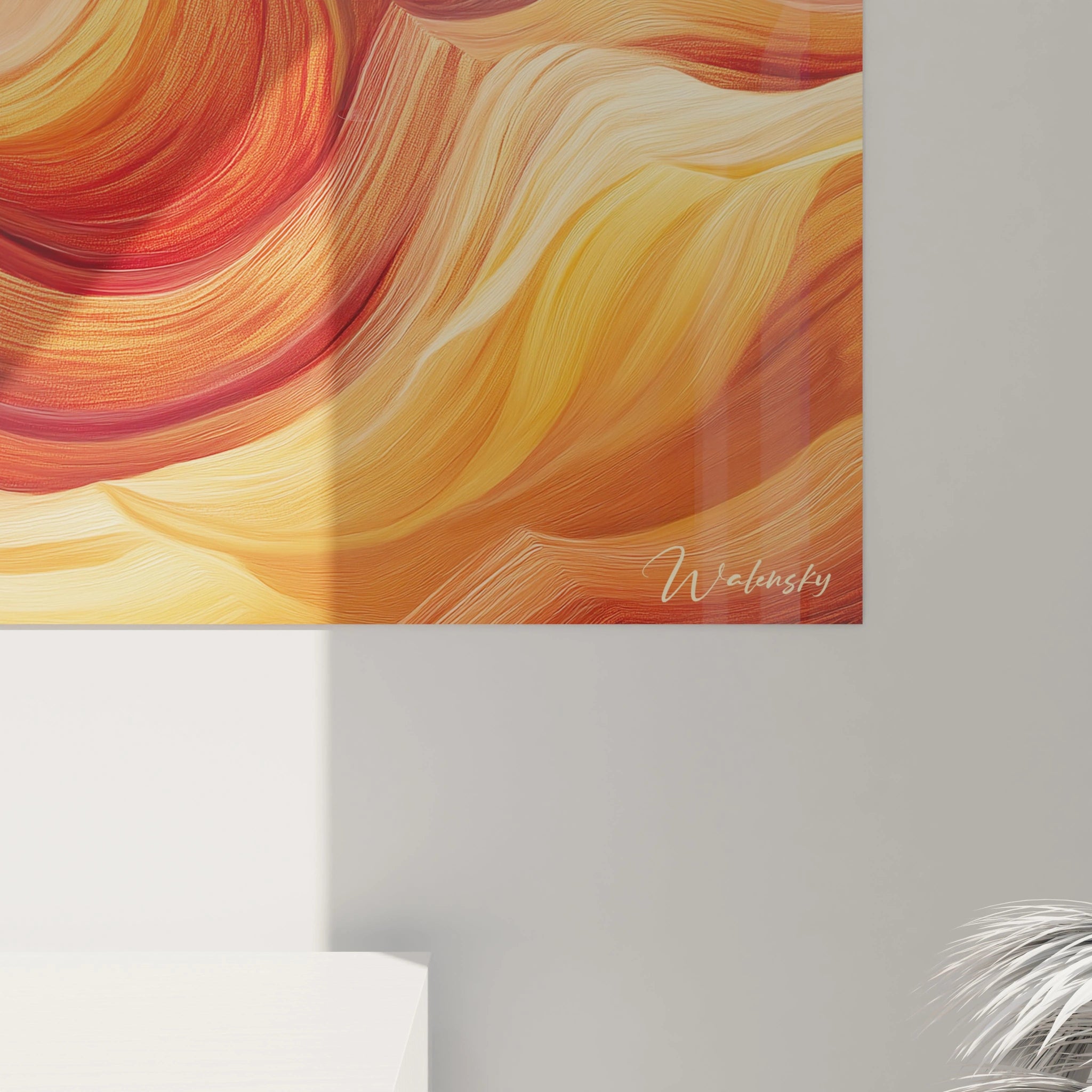 Tableau texturé abstrait de couleurs chaudes par Walensky, idéal pour embellir votre espace