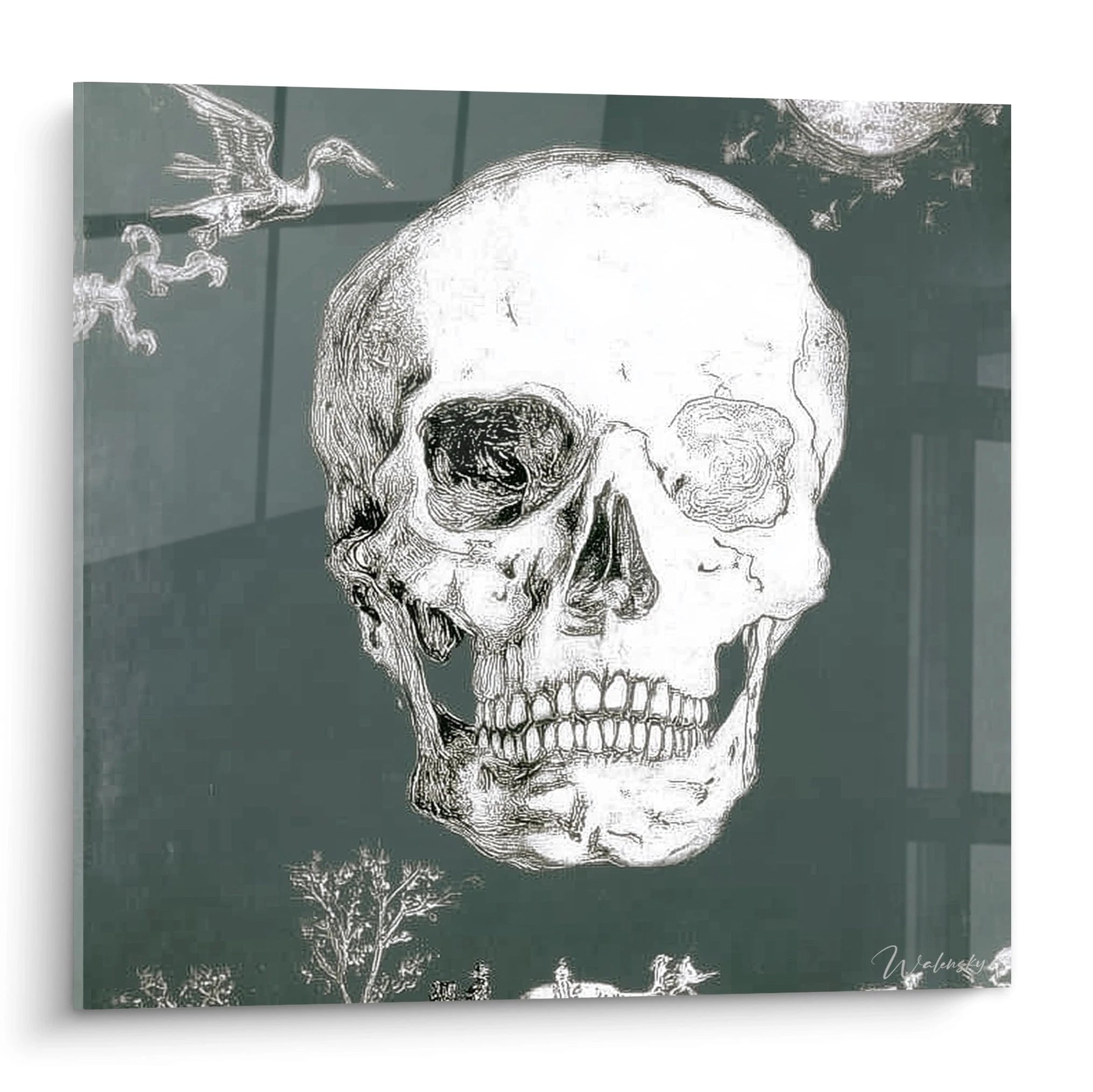 Tableau crâne memento mori Walensky illustration de crâne vintage sur toile murale deco gothique