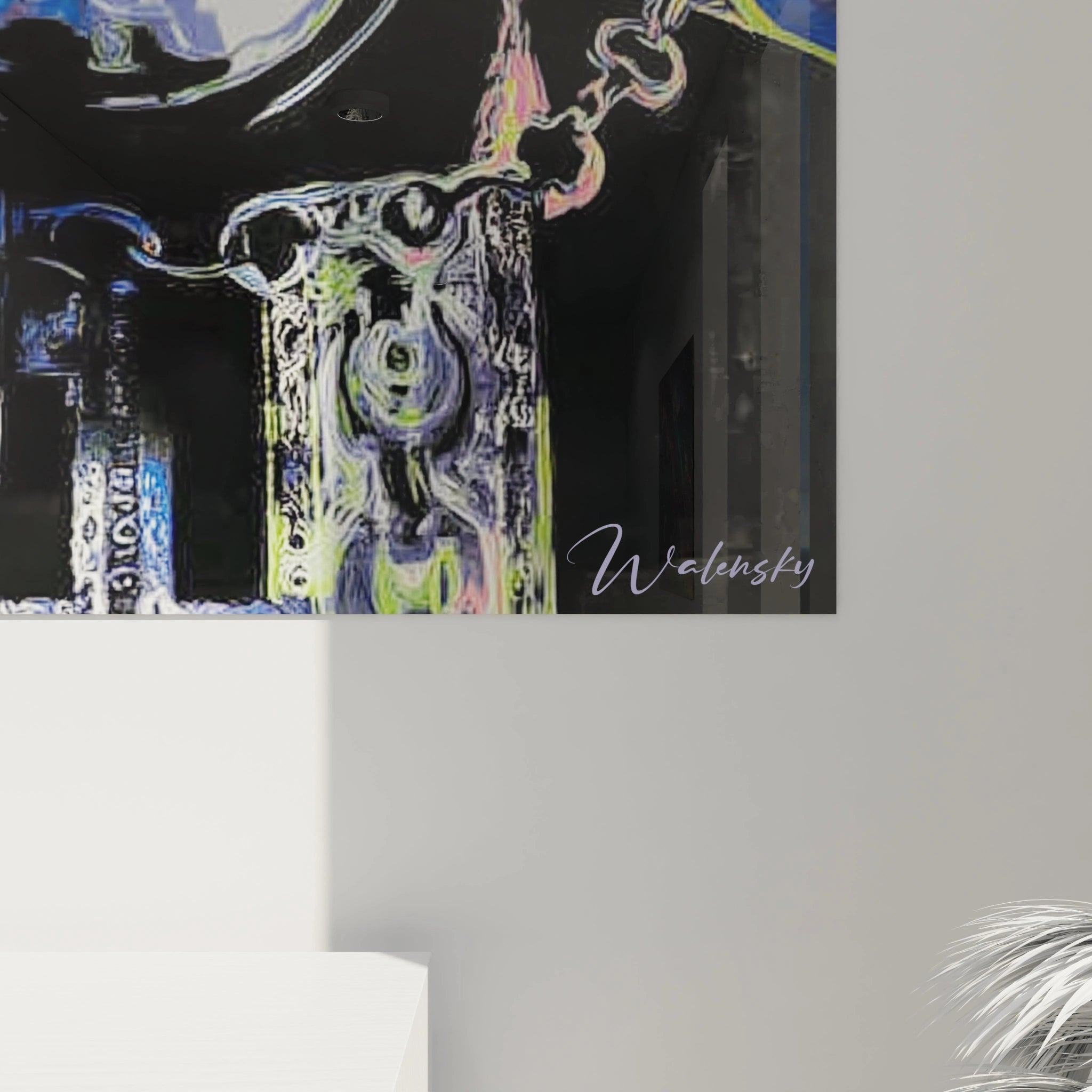 Tableau mural Walensky tableau crâne papal stylisé sur fond noir avec détails colorés et chaîne décorative