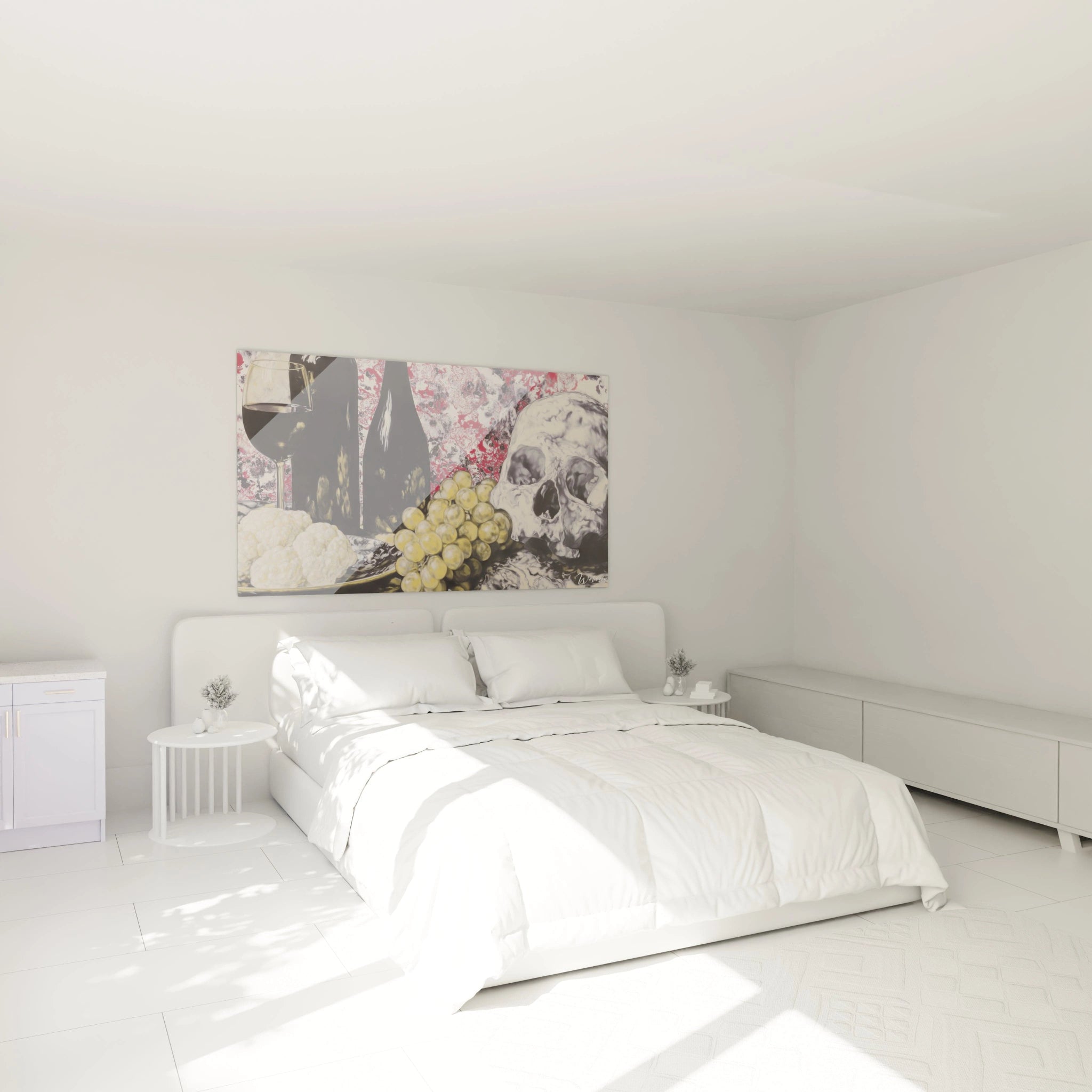 Tableau mural Walensky tableau vanité crâne déco peinture contemporaine grand format au dessus du lit