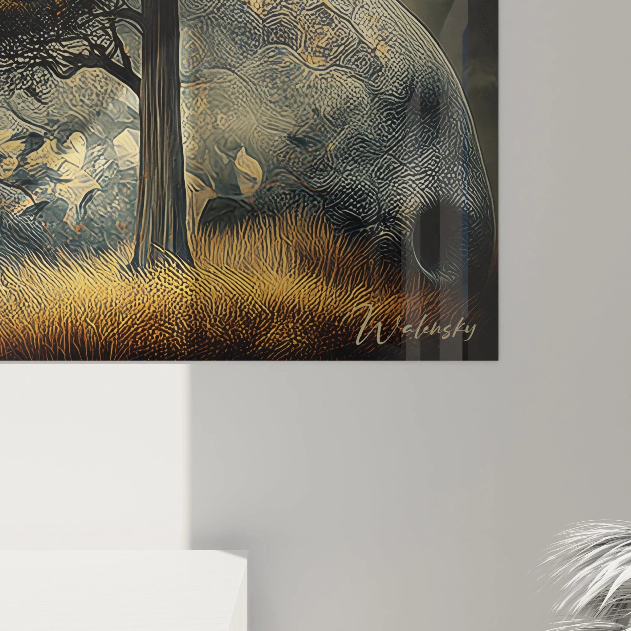 Vue d'ensemble tableau mural Mokele-mbembe créature préhistorique, art cryptozoologique pour décoration