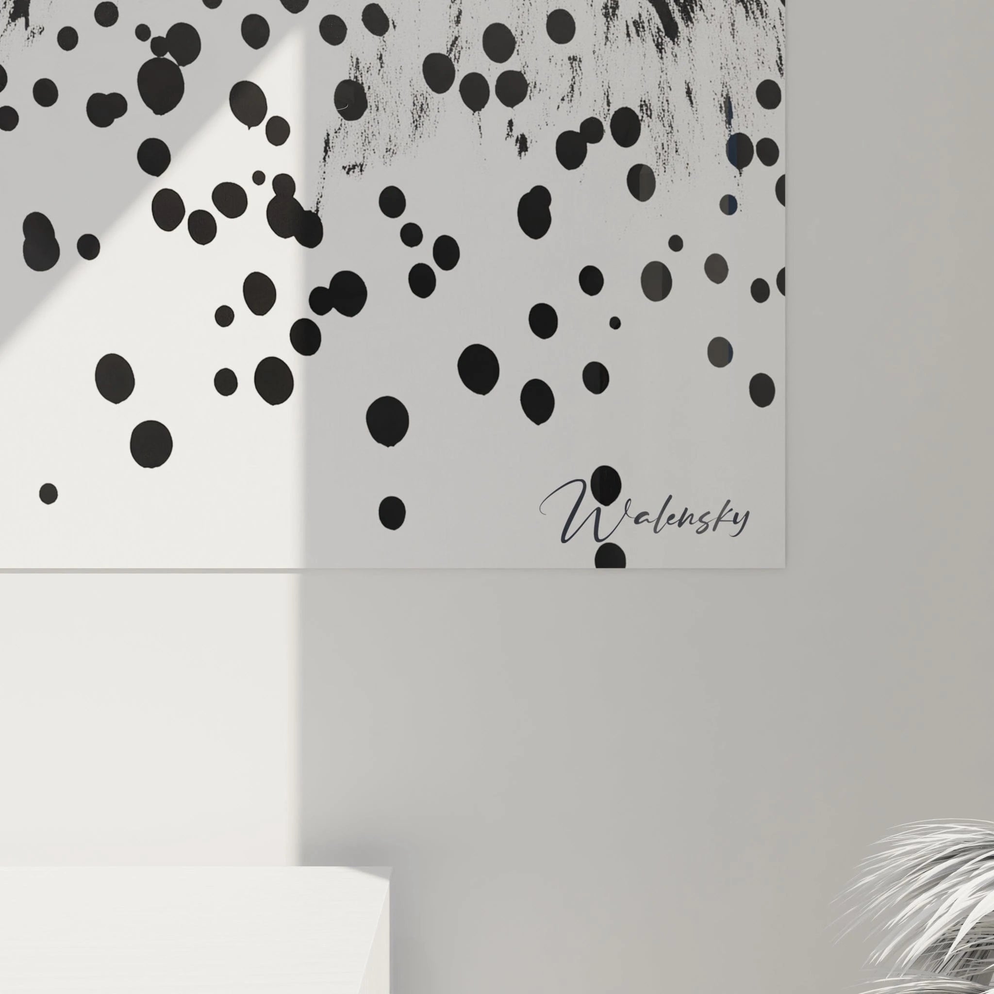 Tableau tacheté noir et blanc de Walensky, modern et artistique, parfait pour tout intérieur