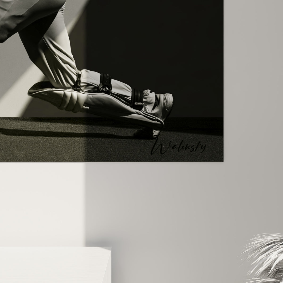 Détail du grain de l'impression sur ce tableau cricket, contrastes gris et noirs, texture nette de la toile