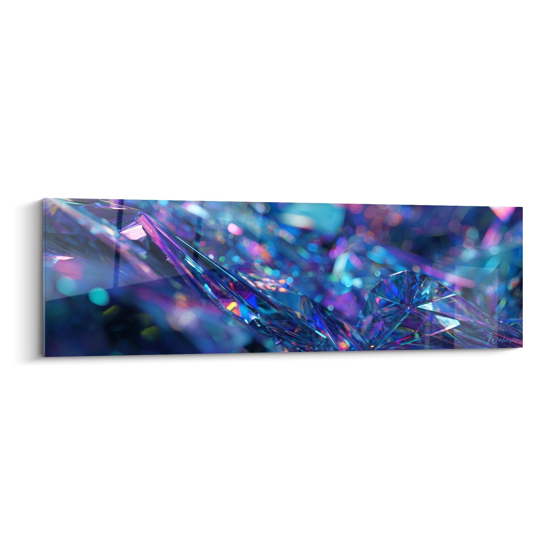 Tableau mural cristaux iridescents futuristes aux reflets bleus violets - art abstrait moderne