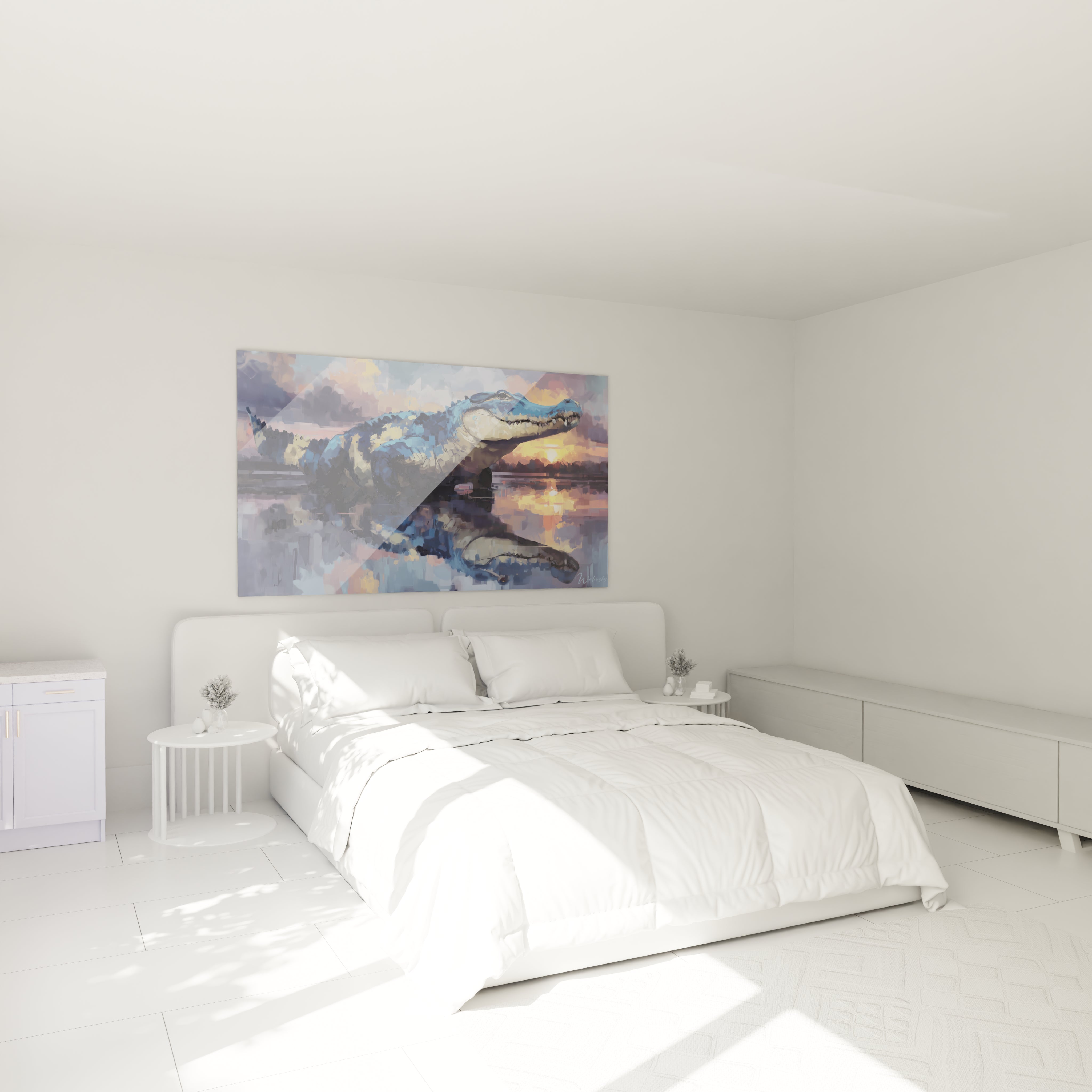 Tableau crocodile ambiance chambre décoration murale art animalier contemporain Kaprosuchus