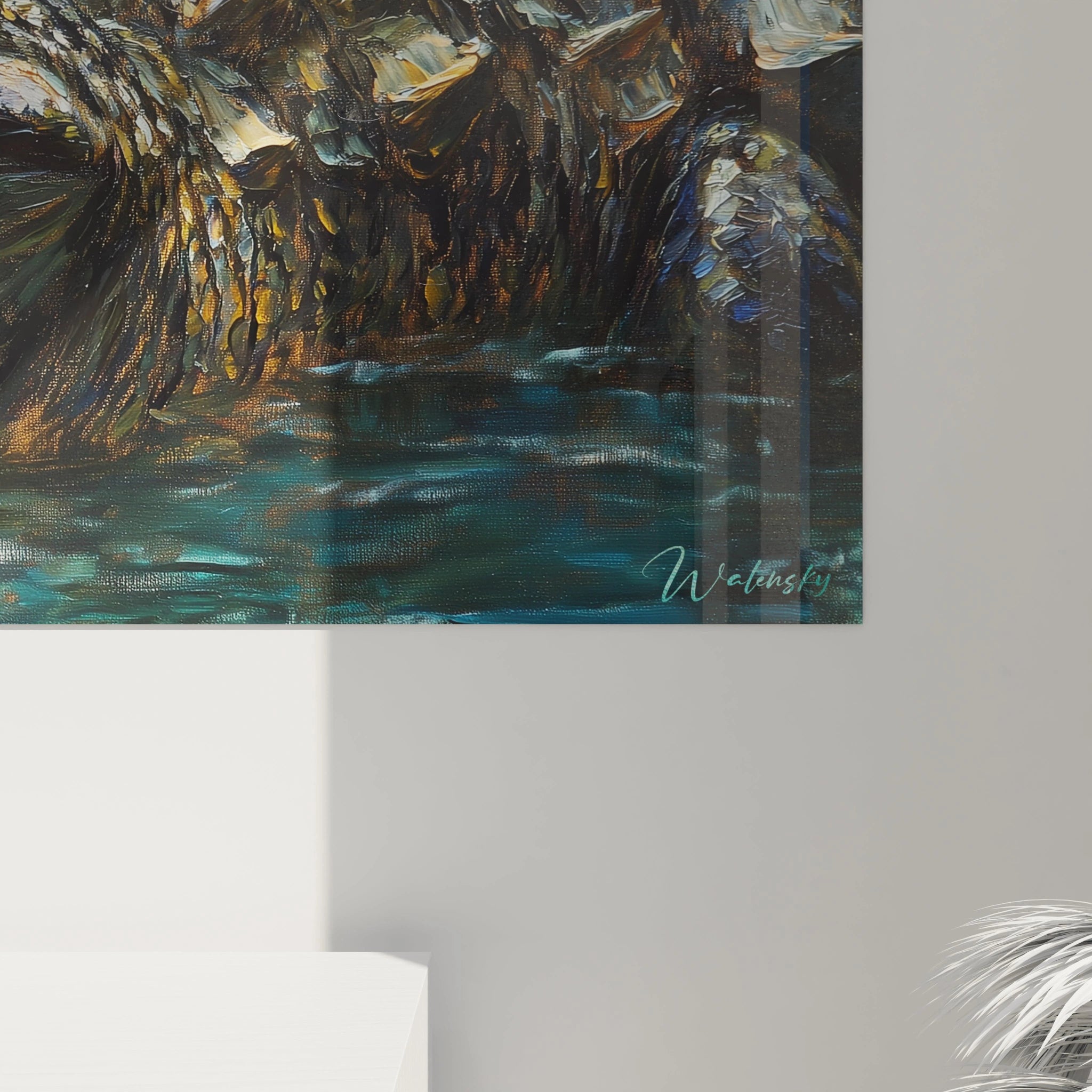 Tableau crocodile Walensky avec des couleurs vibrantes et des détails réalistes dans un environnement aquatique