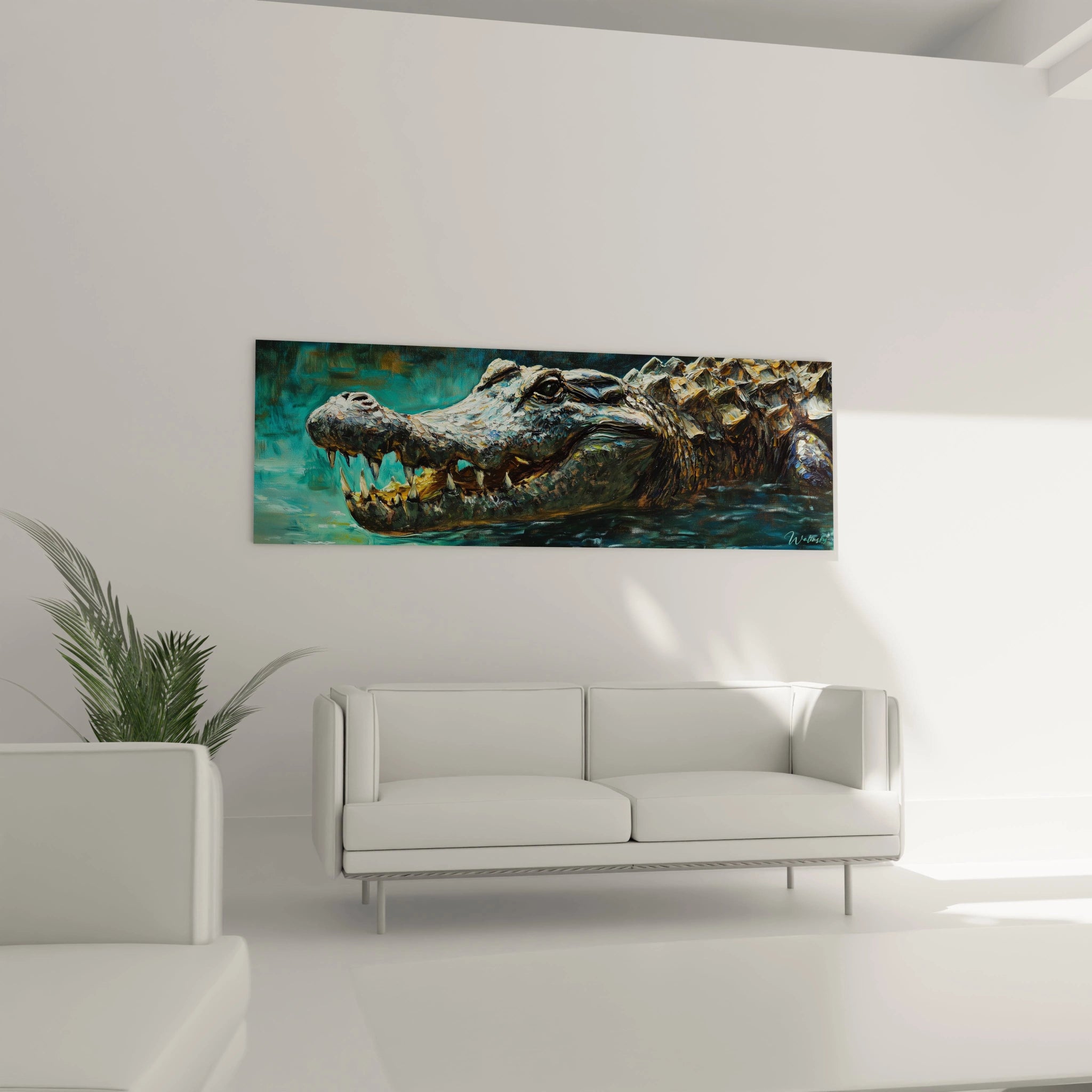 Tableau crocodile Walensky avec un motif détaillé représentant un crocodile dans son habitat naturel