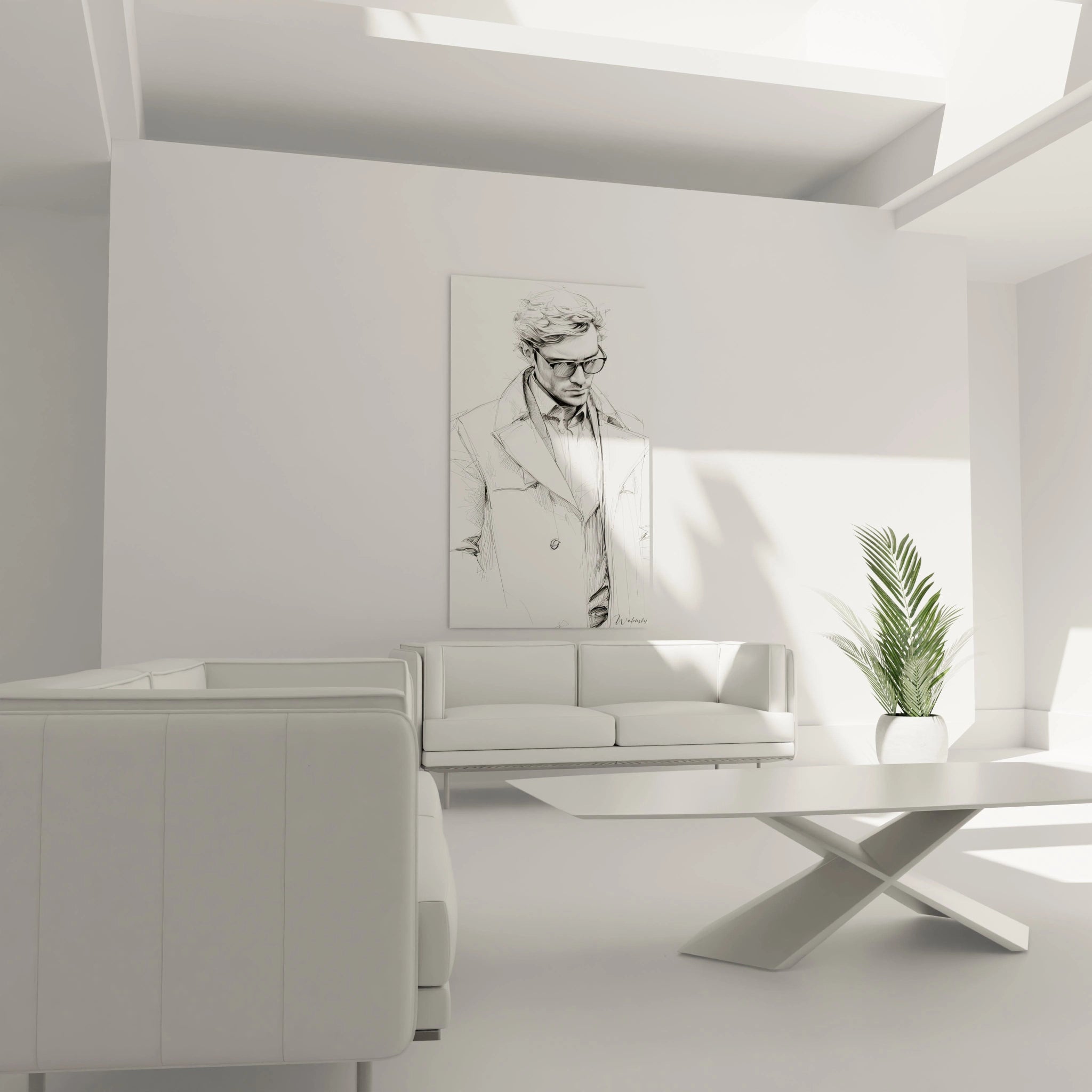 Tableau mural illustration mode homme de Walensky dans un espace moderne et épuré.