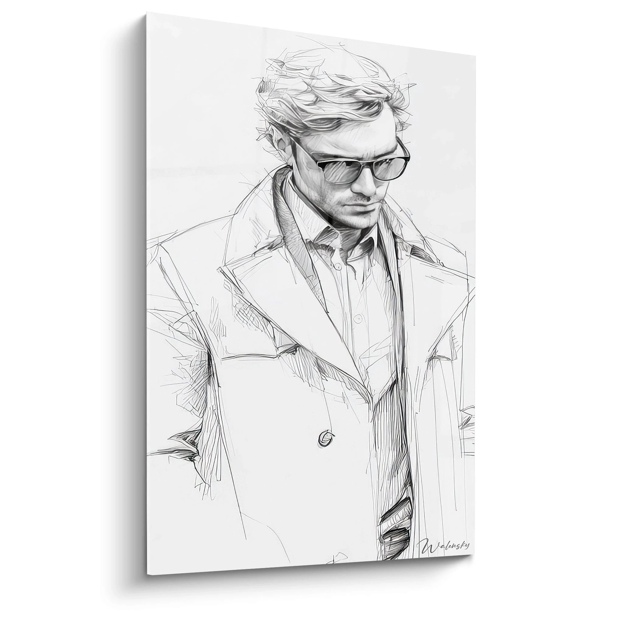 Tableau mural en illustration mode homme avec un croquis élégant de silhouette masculine en noir et blanc