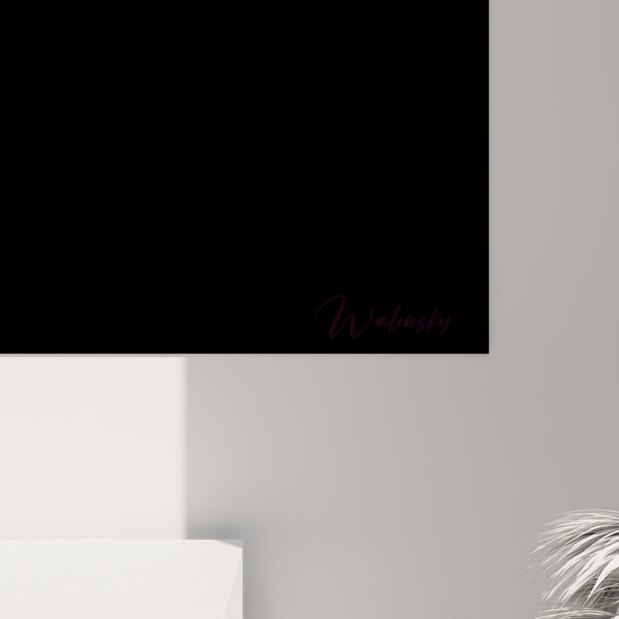 Empâtements lumineux jaune et rose fuchsia se mêlant au noir profond, détail de la matière du tableau Cyberpunk