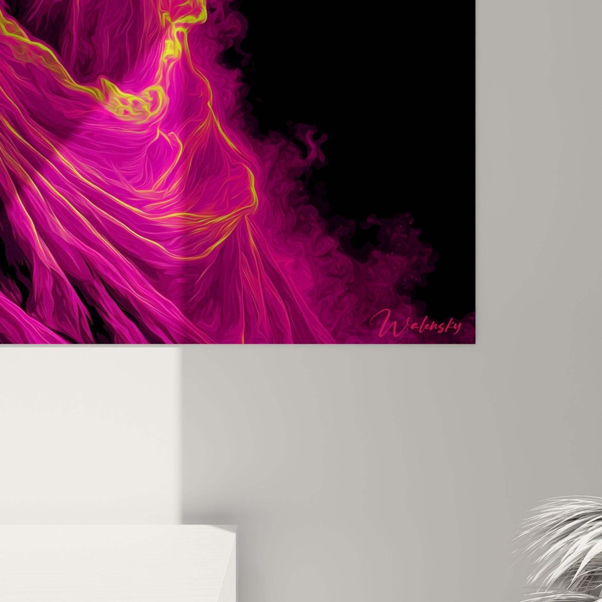 Empâtements ondulants en jaune et magenta révélant la texture picturale du crâne et des plis de la cape