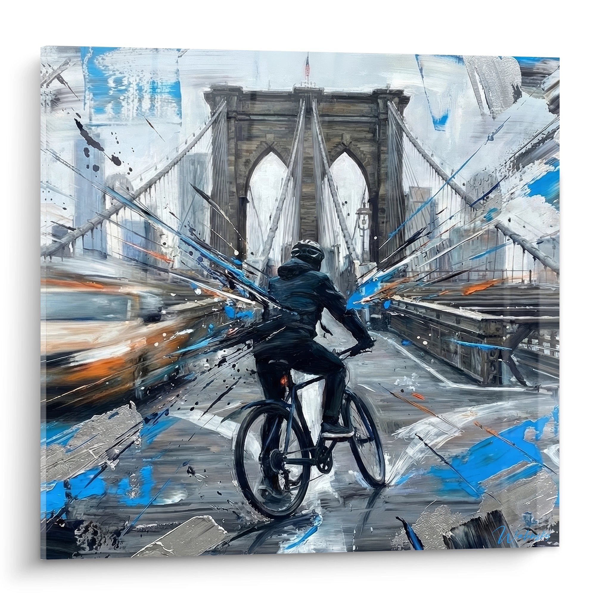 Fahrrad-Kunstwerk Brooklyn Blaue Spritzer