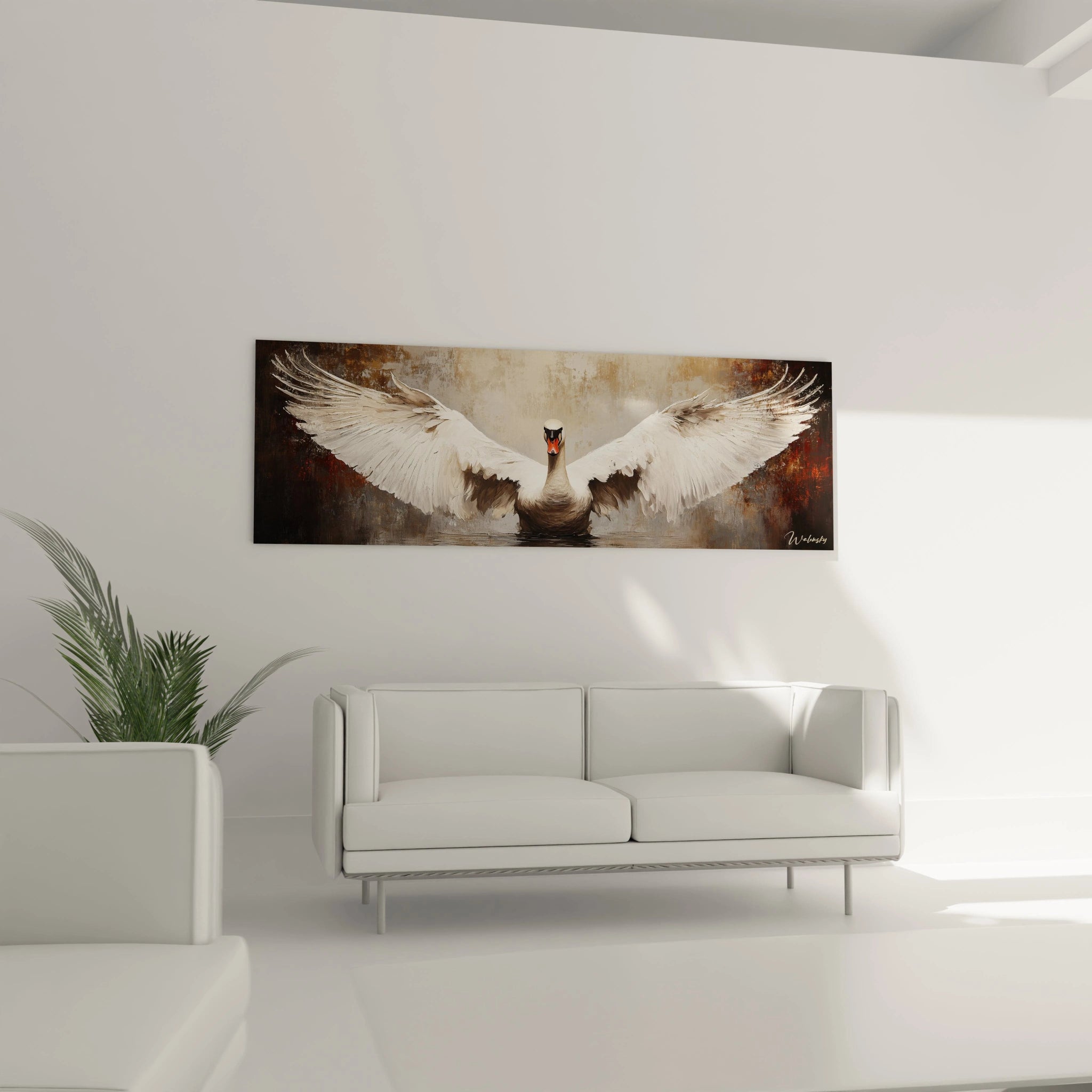 Tableau représentant un cygne aux ailes déployées, art mural élégant de Walensky
