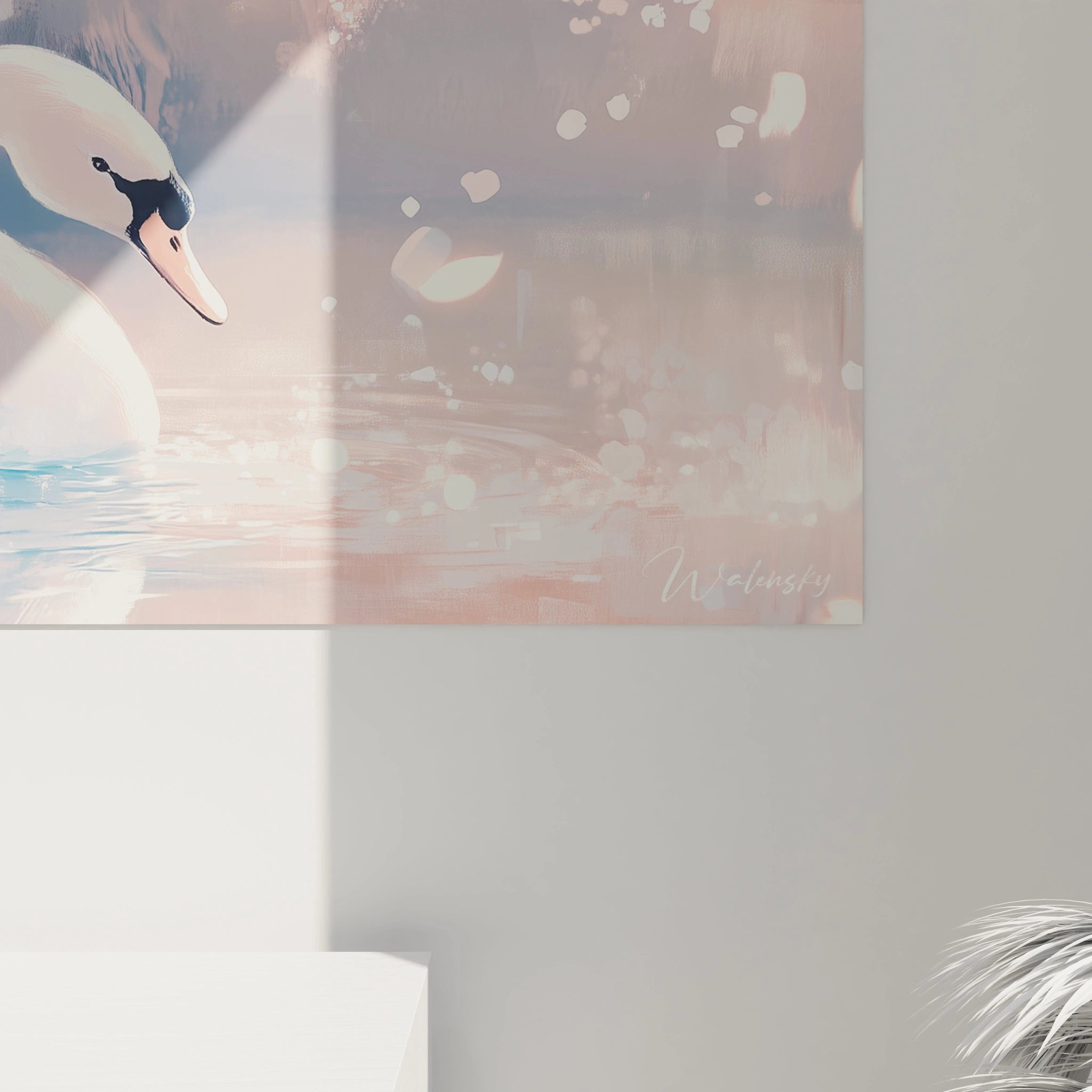 Tableau Walensky représentant un cygne élégant sur un fond paisible avec reflets d'eau