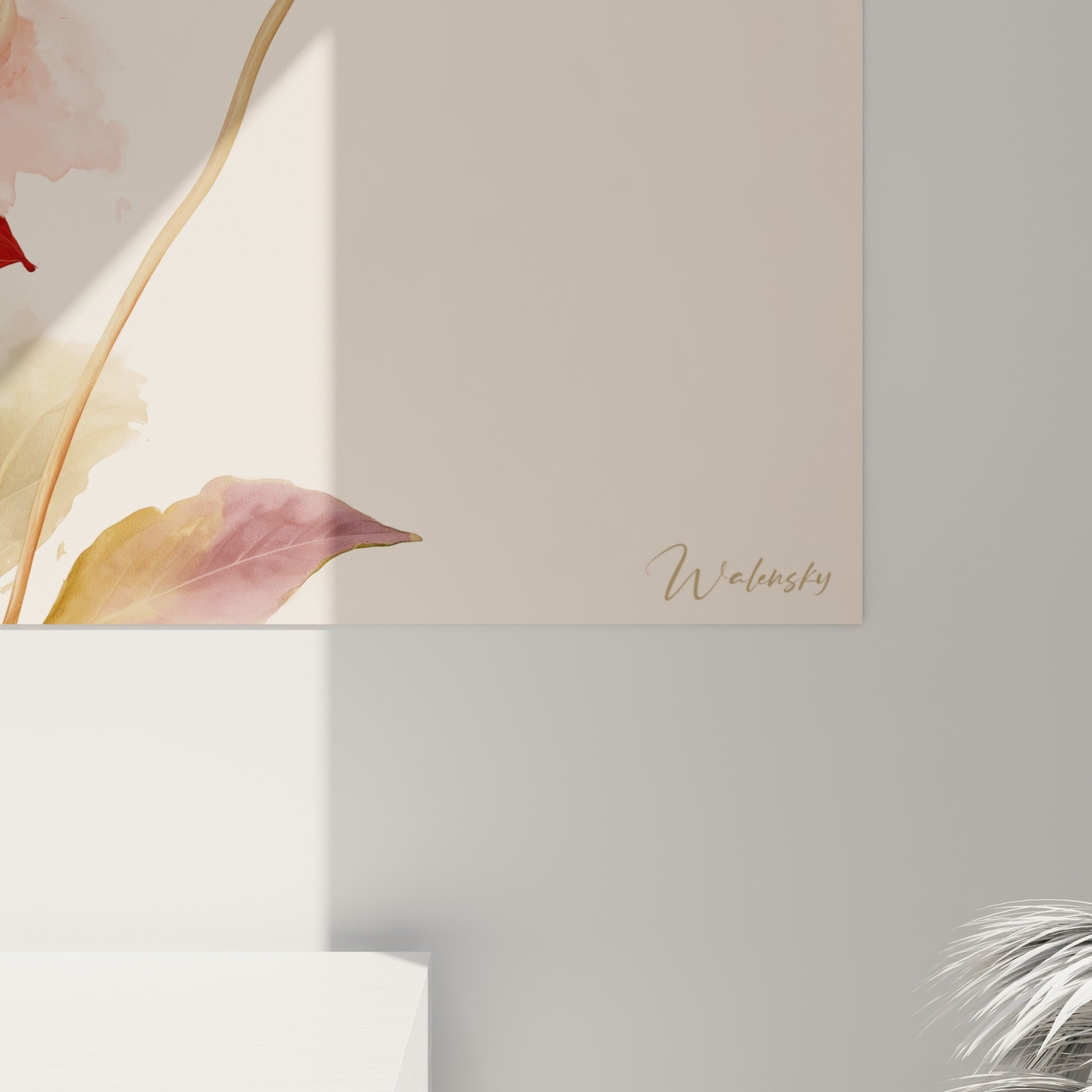 Empâtements et coulures visibles sur les pétales rouge et rose du dahlia, grain de la toile apparent