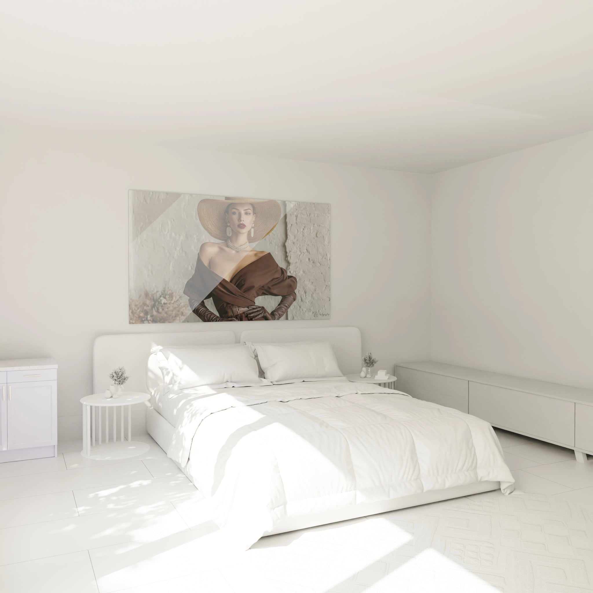 Tableau dame au chapeau de Walensky, décoration murale élégante pour chambre à coucher moderne