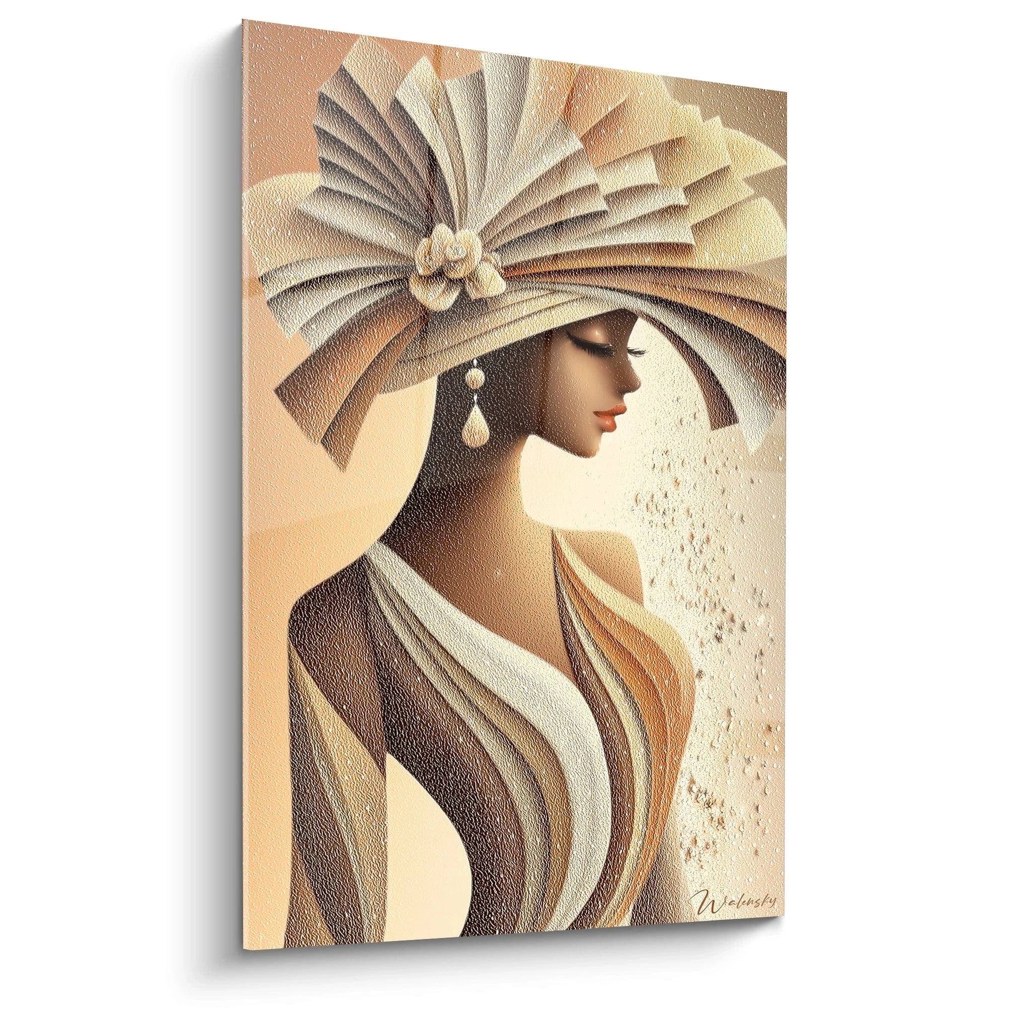 Tableau dame distinguée de Walensky avec un personnage élégant portant un chapeau décoratif