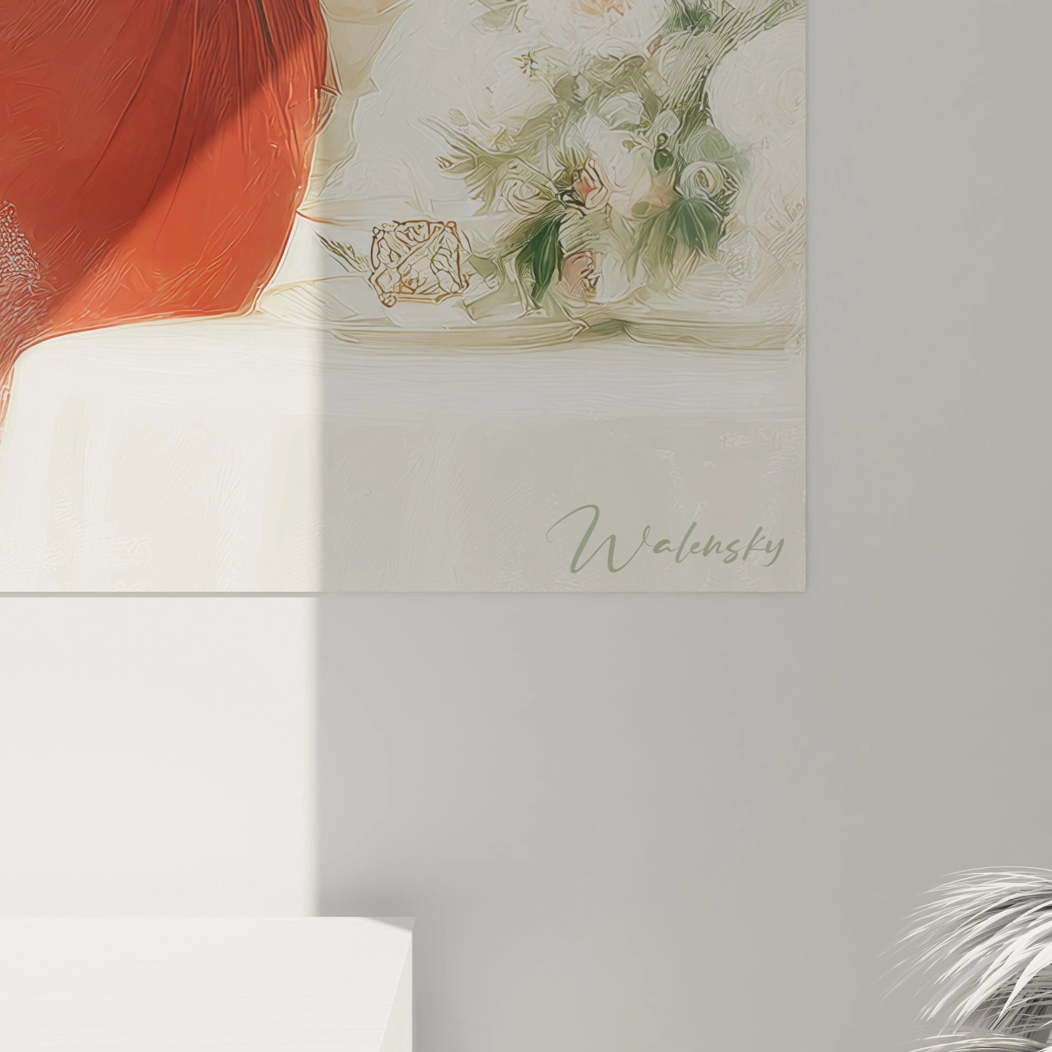 Tableau femme élégante vintage de Walensky avec des fleurs en arrière-plan