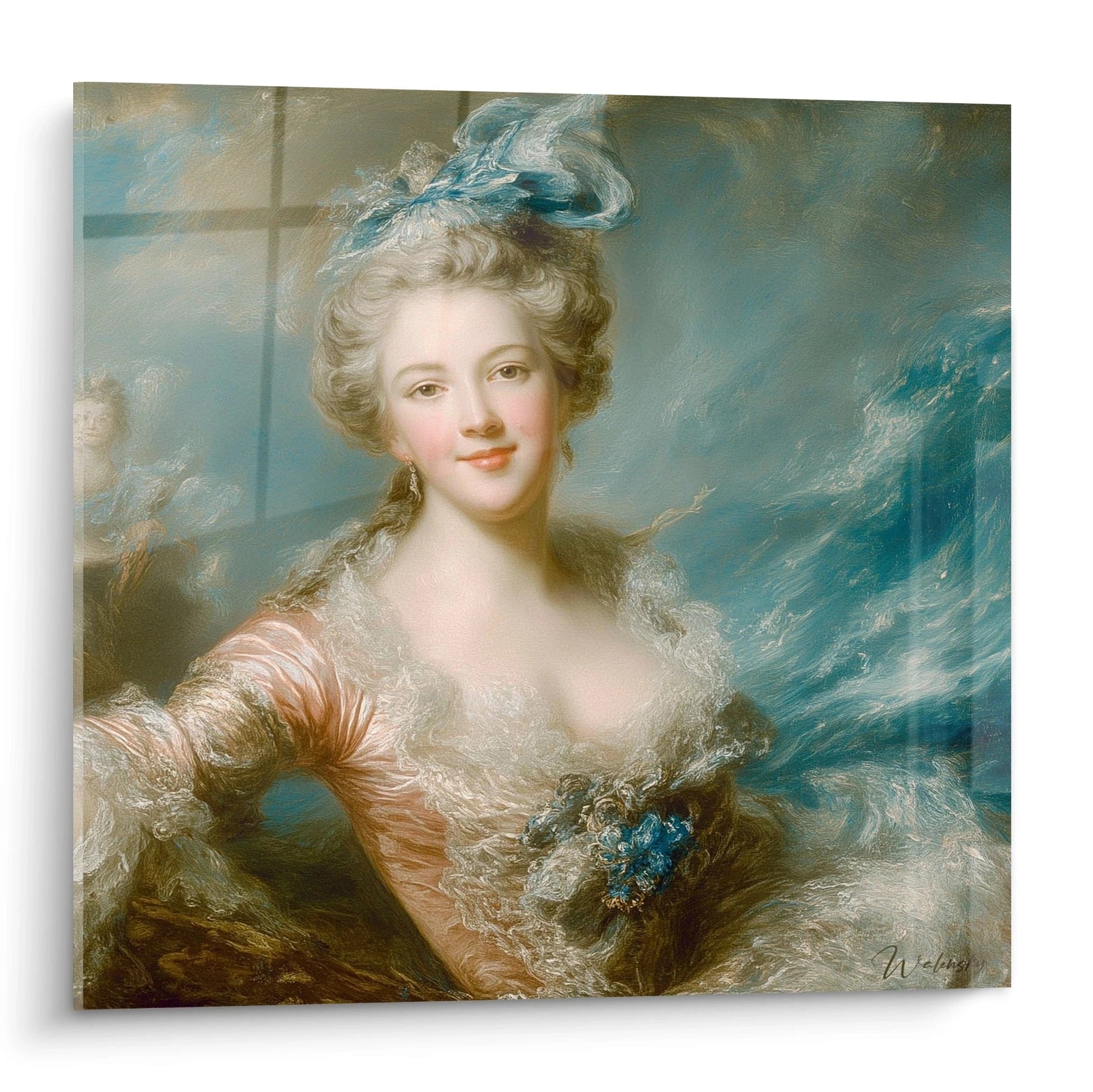 Tableau mural Walensky tableau dame rococo portrait de femme souriante en robe rose et dentelle