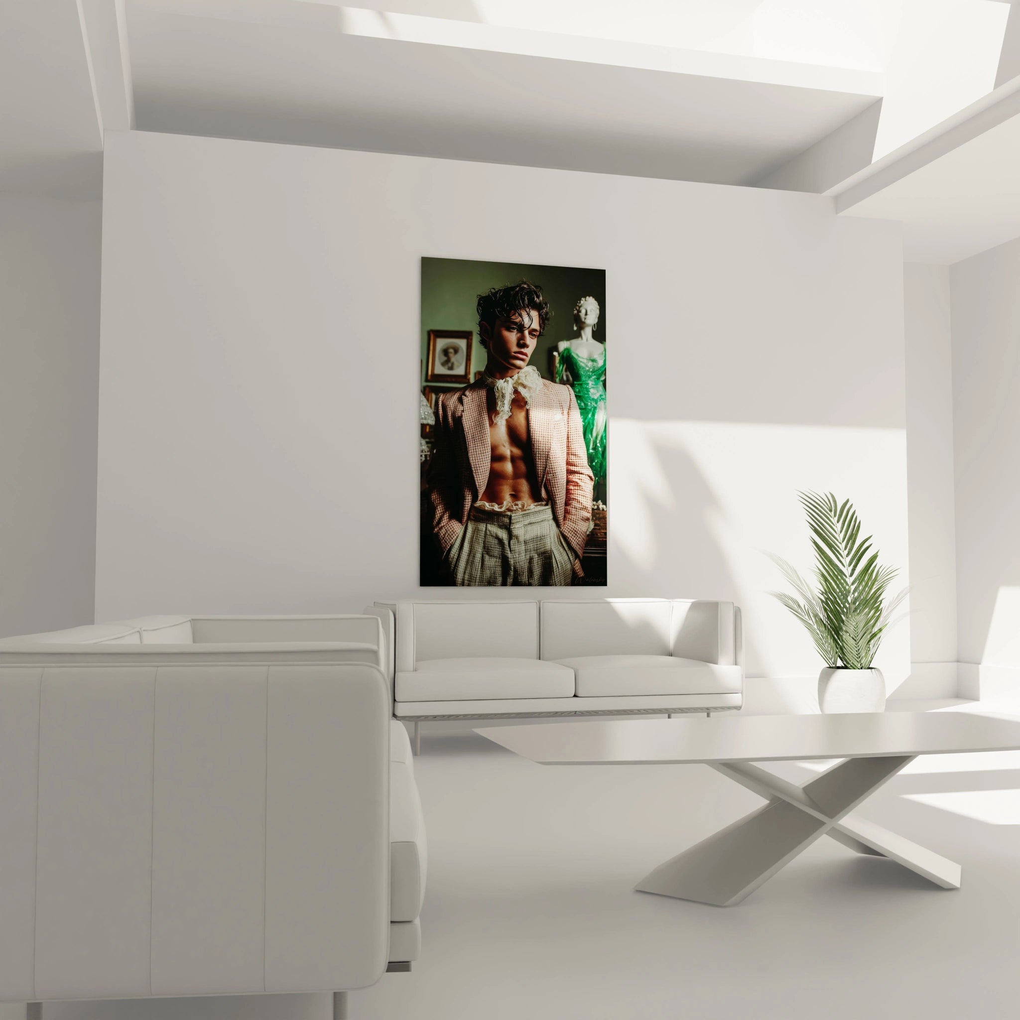 Tableau mural dandy romantique de Walensky exposé dans un salon moderne au style épuré