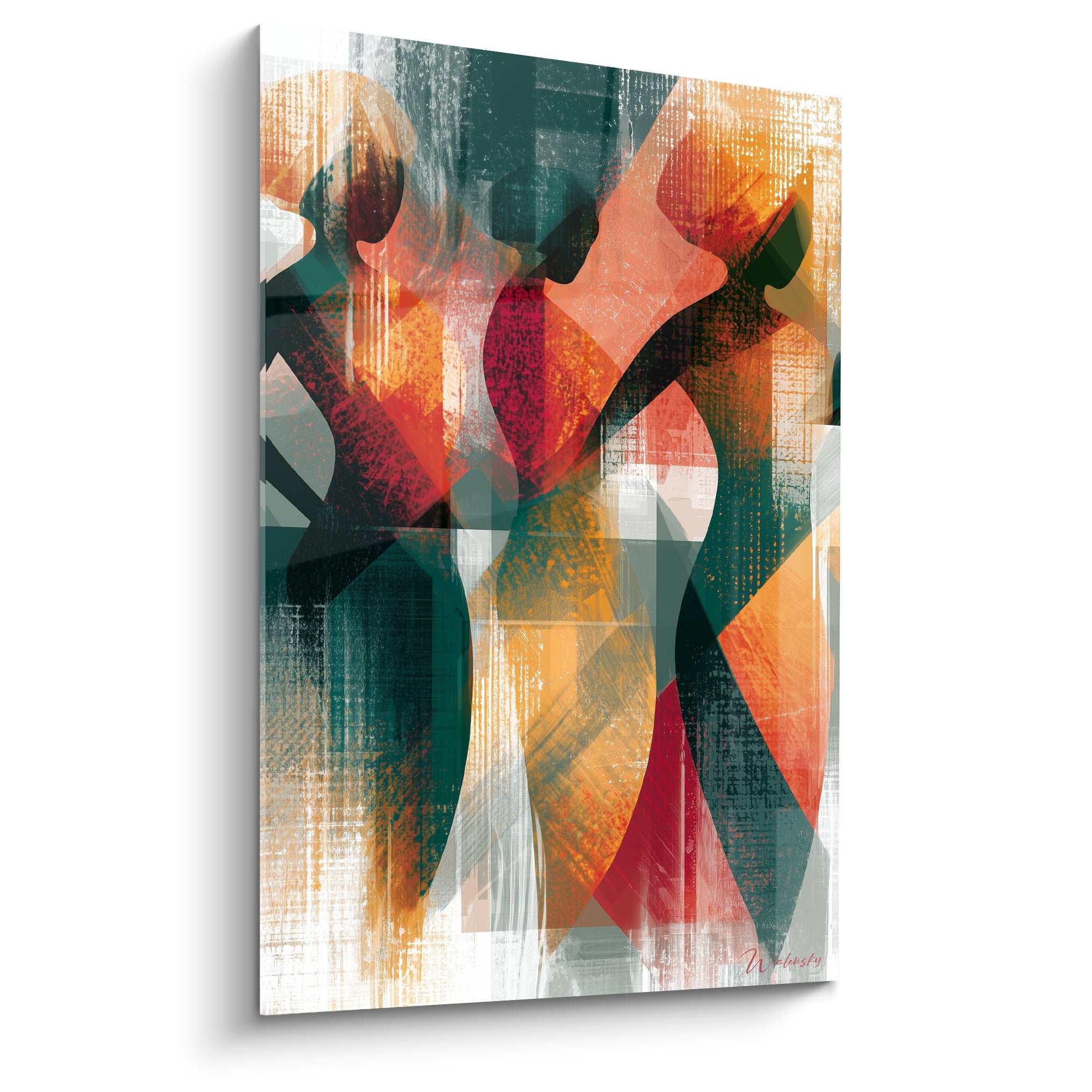 Silhouettes de danseuses ocre et vert canard entrelacées, tableau Danse africaine au style graphique