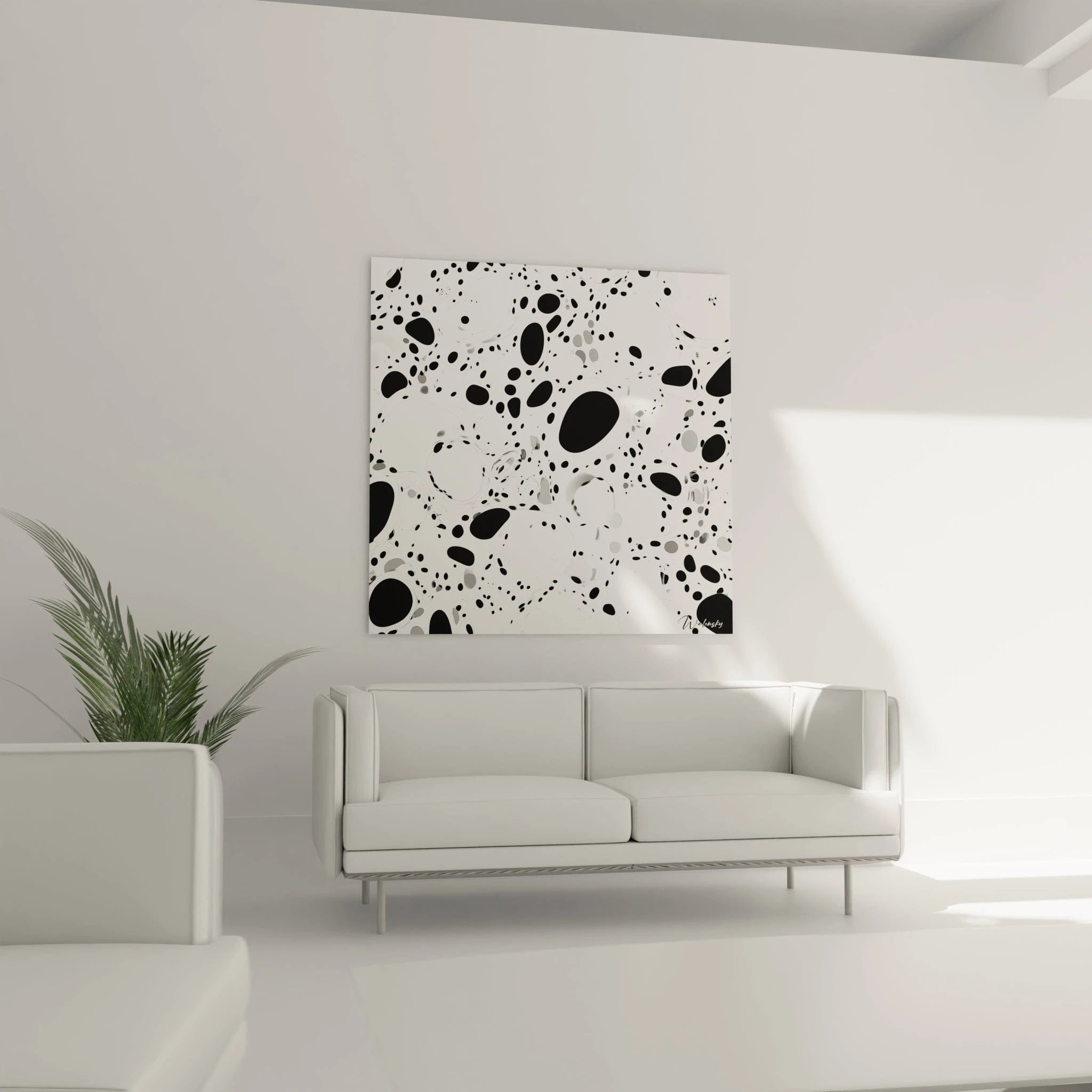 Tableau tacheté noir et blanc de Walensky, parfait pour un intérieur moderne et élégant
