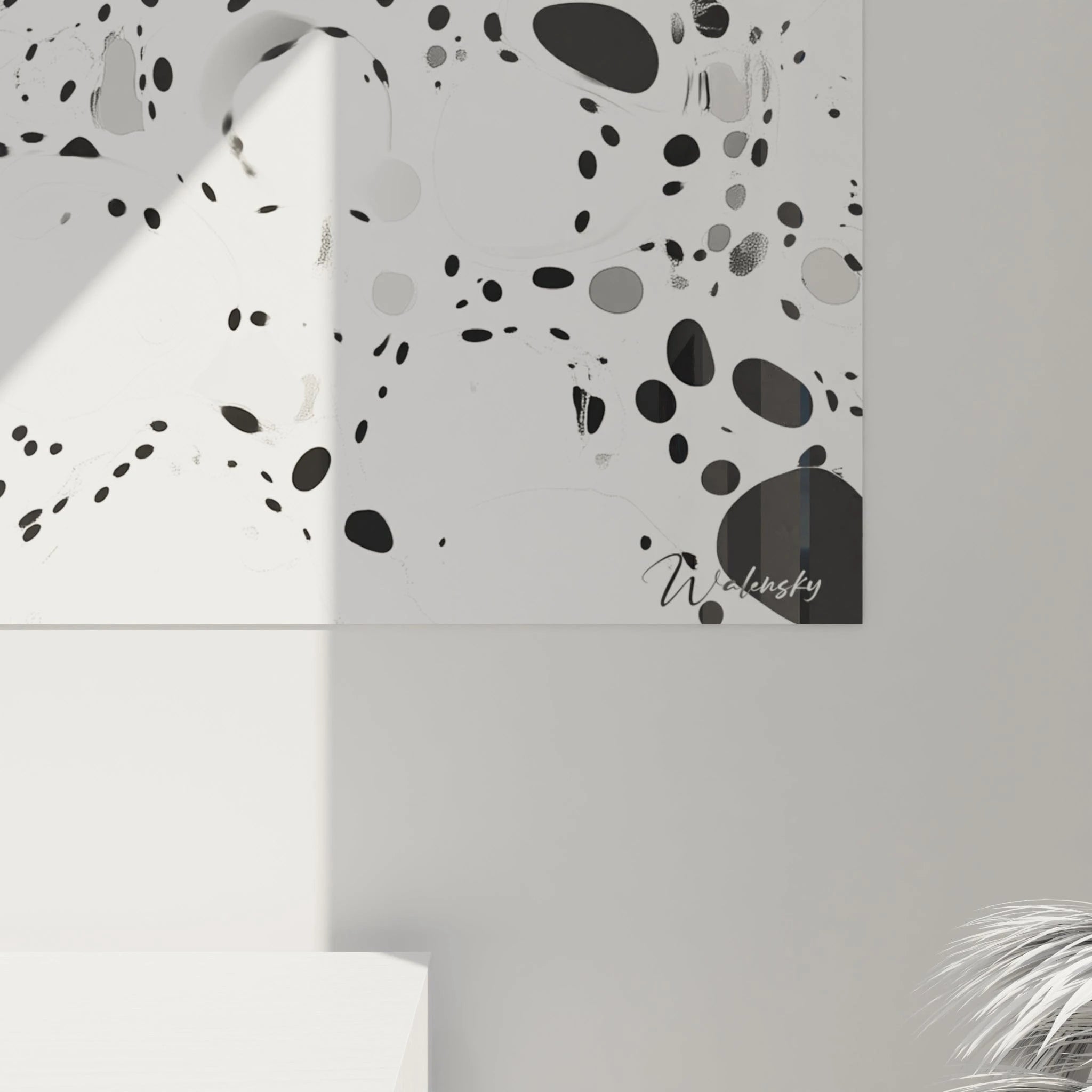 Tableau tacheté noir et blanc de Walensky avec des motifs abstraits modernes pour la décoration intérieure