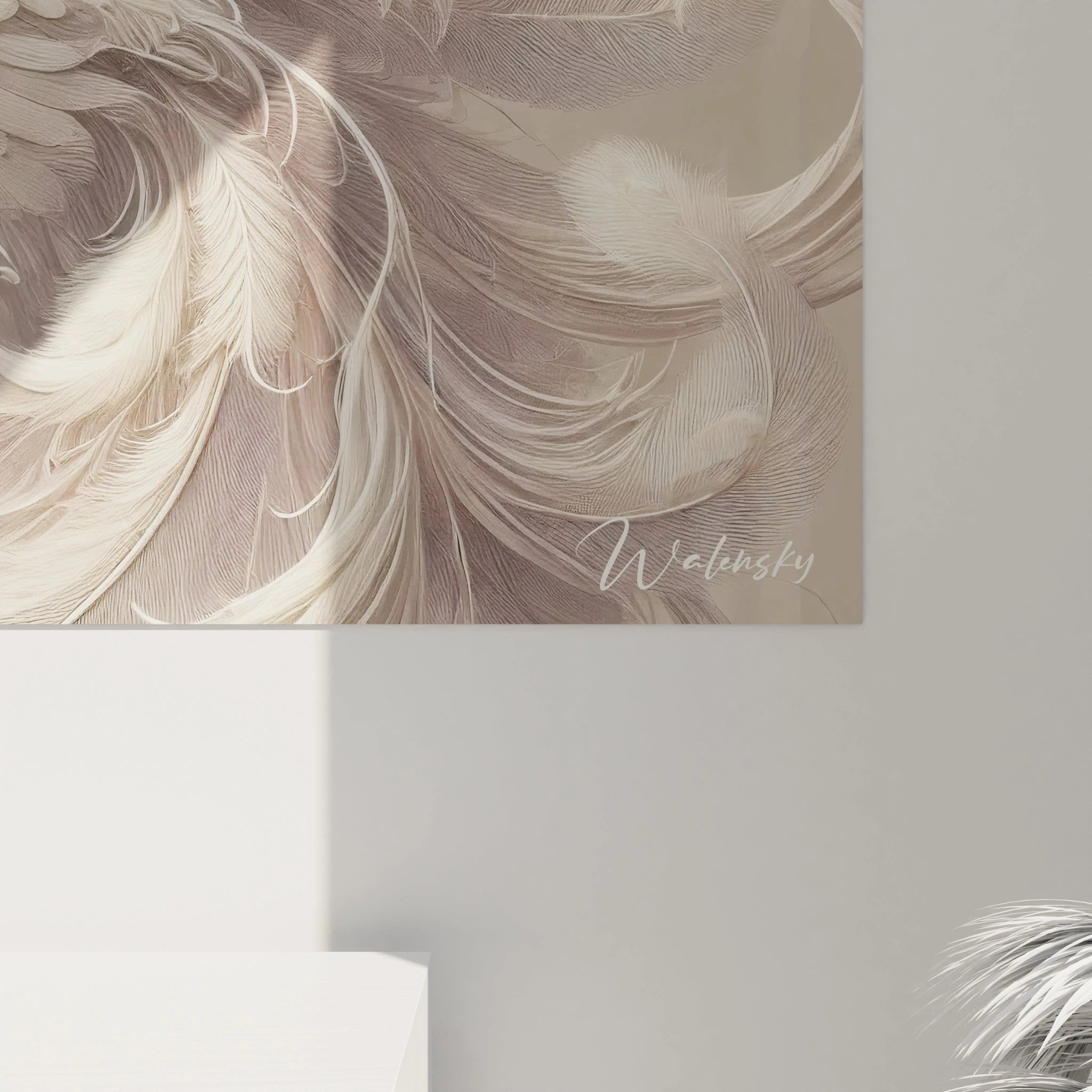 Vue rapprochee du tableau heron qui met en valeur les details de son plumage chaque plume etant soigneusement travaille pour une touche d elegance