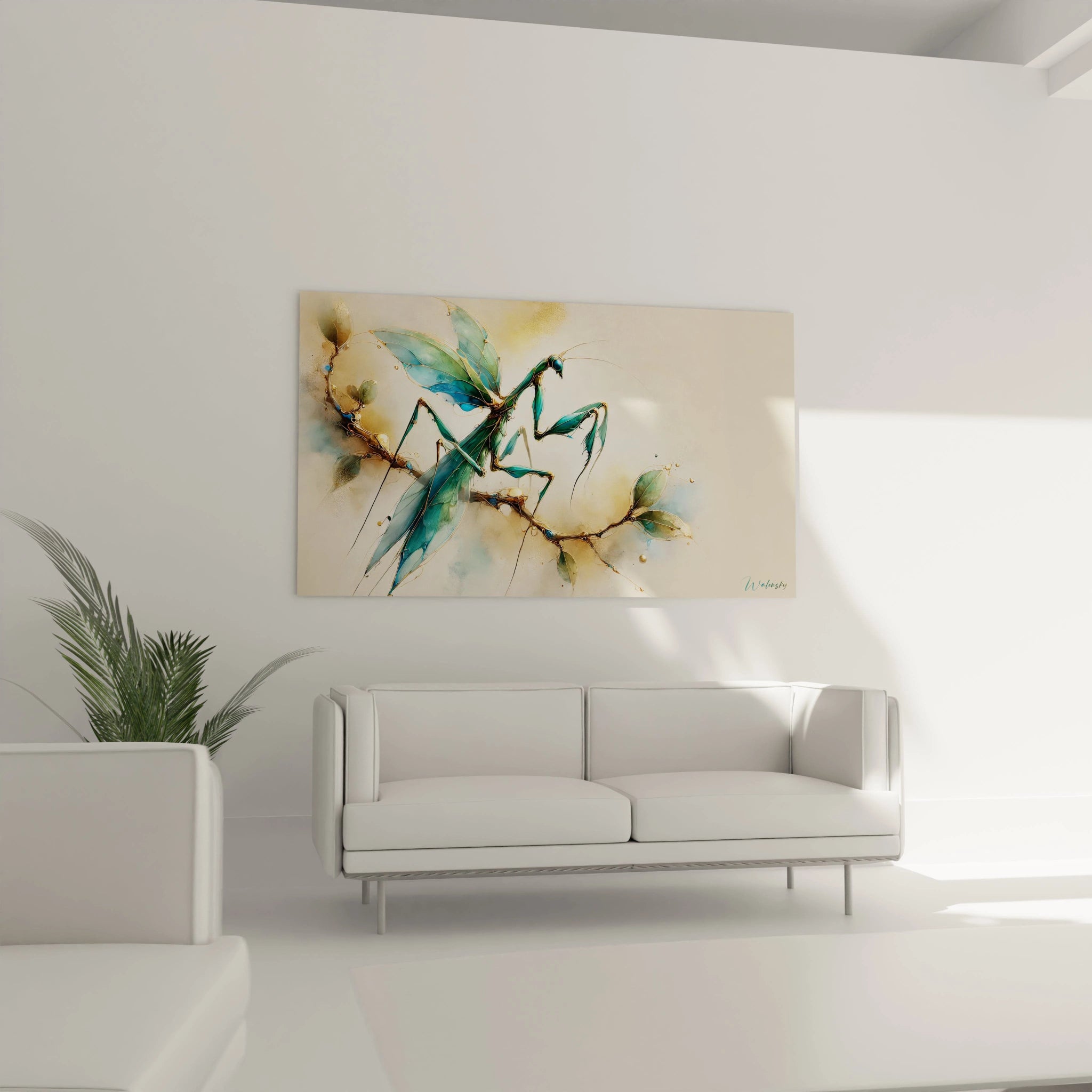 ajoutez une touche moderne avec ce tableau insecte accroche au dessus de votre canape. Il combine des elements abstraits et realistes, parfait pour un interieur chic et equilibre.