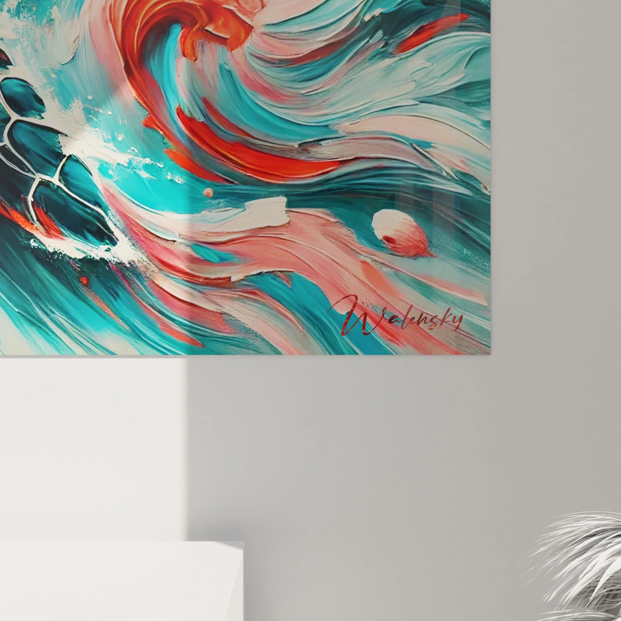 Vue de pres du tableau tortue de mer, les details de la carapace et des vagues ressortent, avec des couleurs intenses qui donnent vie a la scene. Un chef-d'œuvre parfait pour tout amateur de l’art marin.