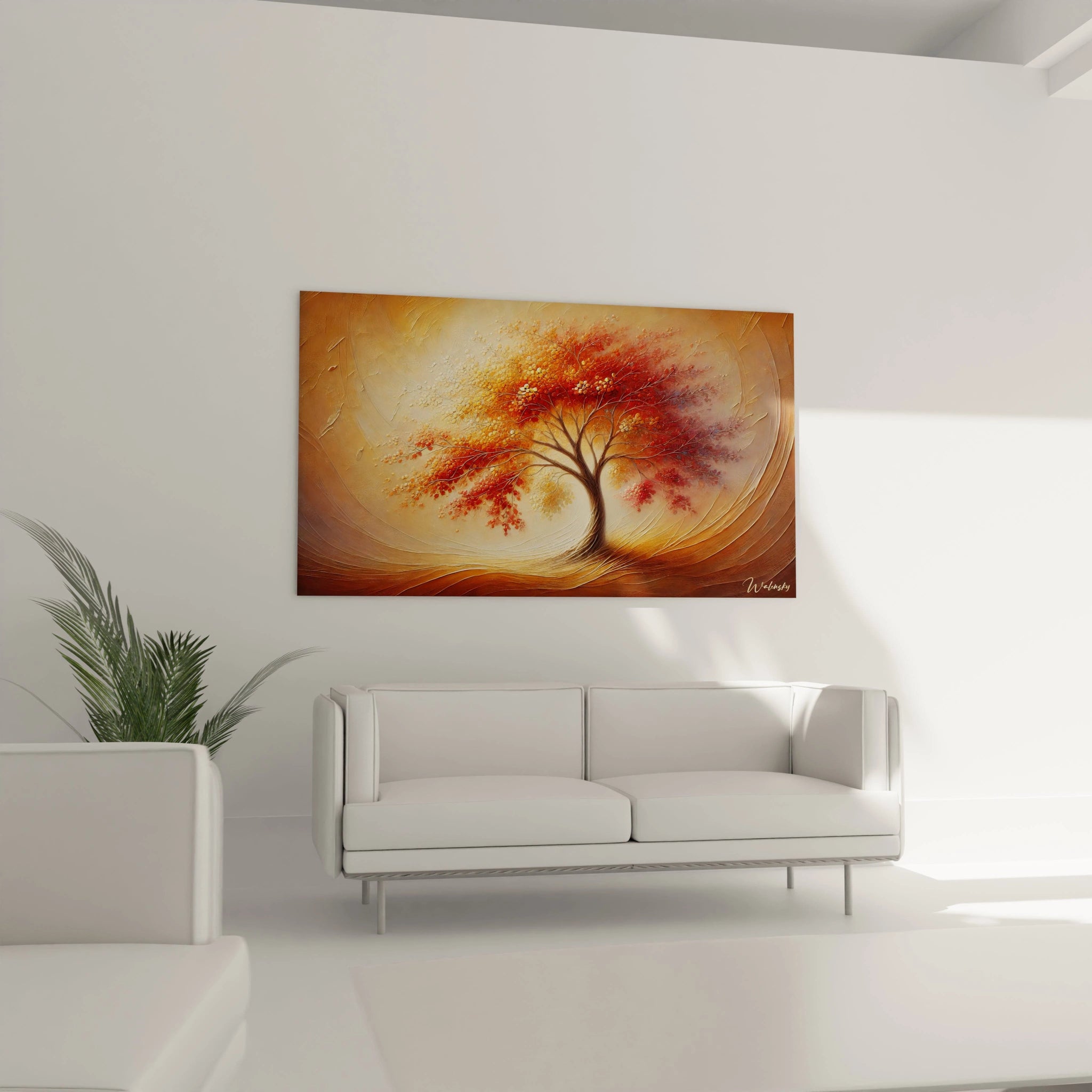 Accroché au-dessus du canapé, ce tableau arbre de vie illumine le salon avec des teintes vibrantes et une énergie inspirante, parfaite pour votre espace.