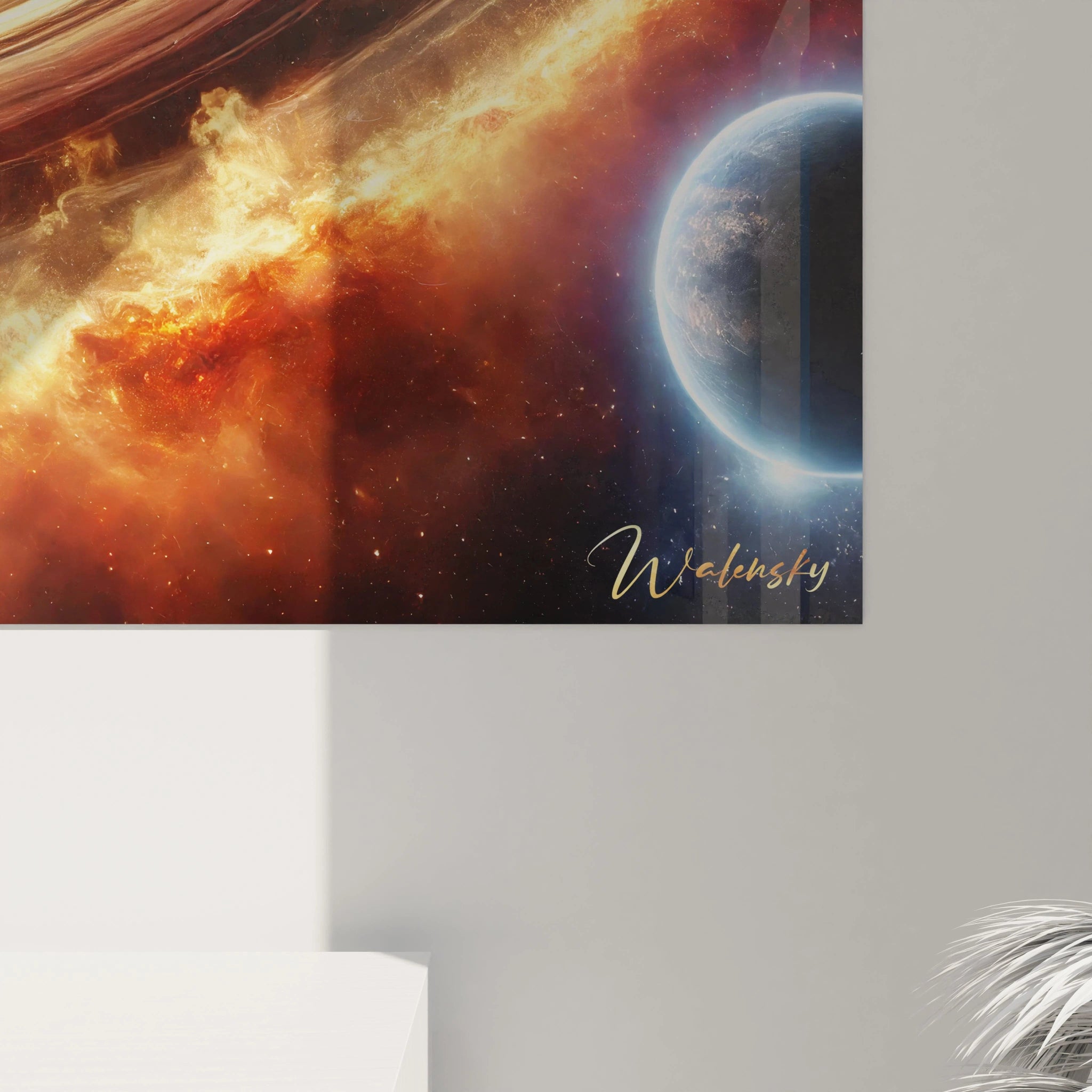 Vue de pres : Découvrez chaque detail de ce tableau Systeme Solaire, ou textures et nuances profondes celebrent la grandeur et le mystere de l'univers. Une oeuvre pleine d'emotion.