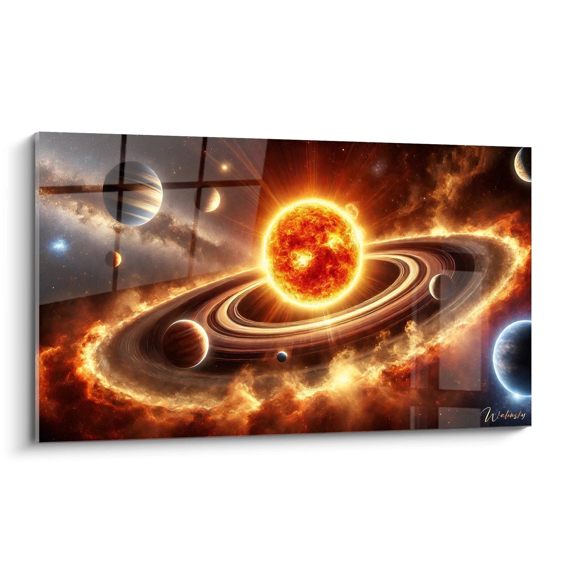 Vue biaisée : Admirez ce tableau Systeme Solaire, une ode a l'univers, ou couleurs vibrantes et textures captivantes recreent la magie des planetes en parfaite harmonie.