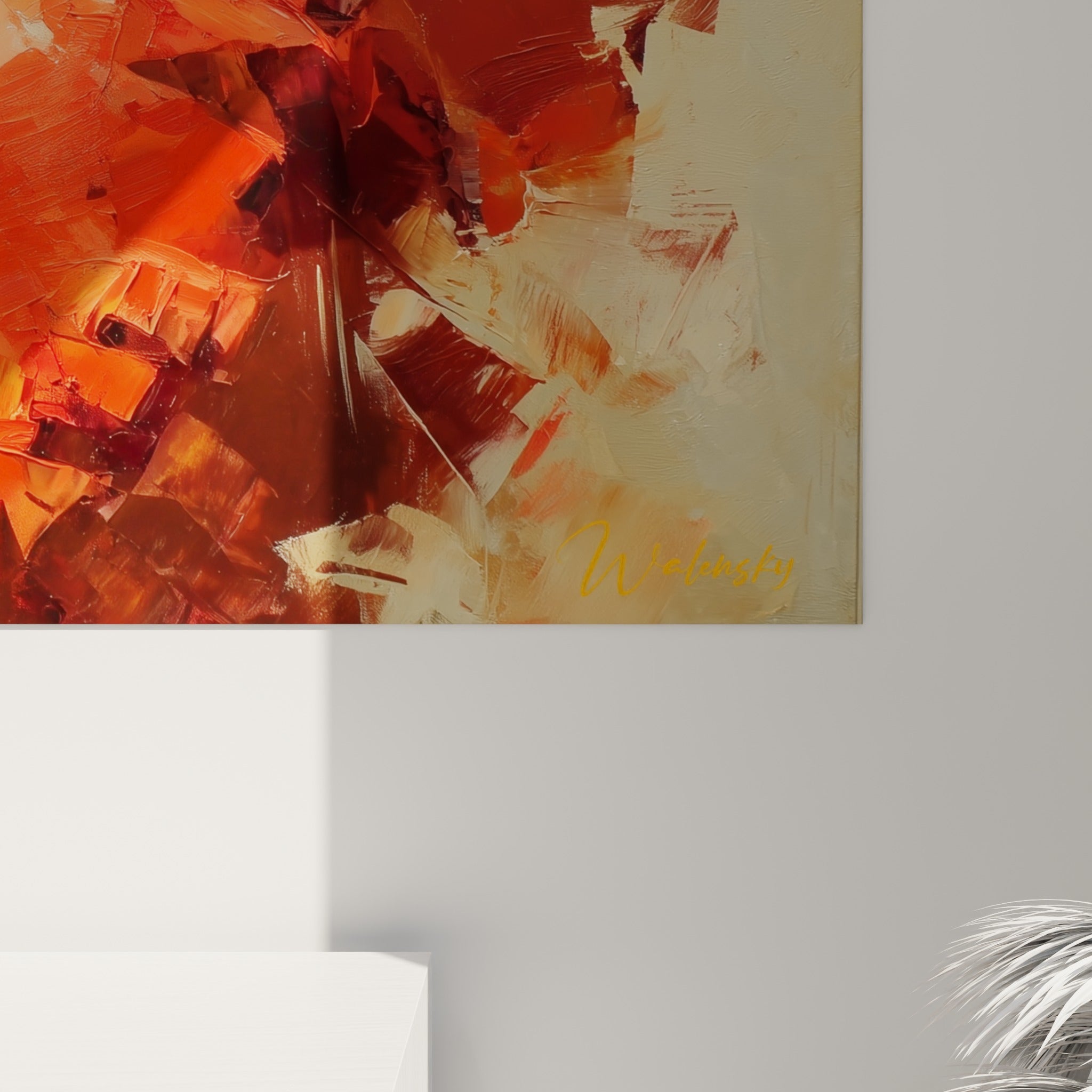 Empâtements épais de peinture rouge fauve et ocre doré révélant la matière du tableau danse espagnole