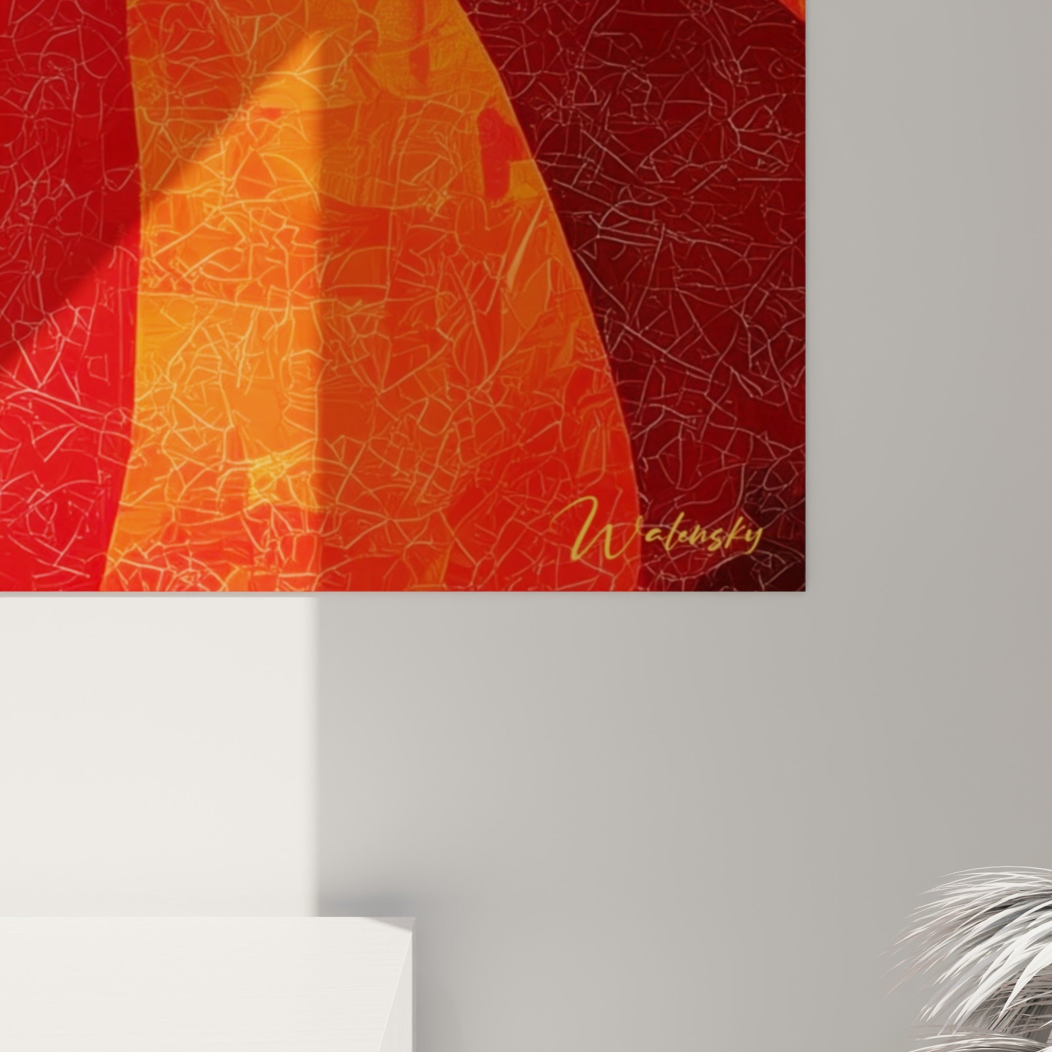 Empâtements et coulures visibles sur la jupe rouge et orange de la danseuse, textures tissées et reliefs de peinture.