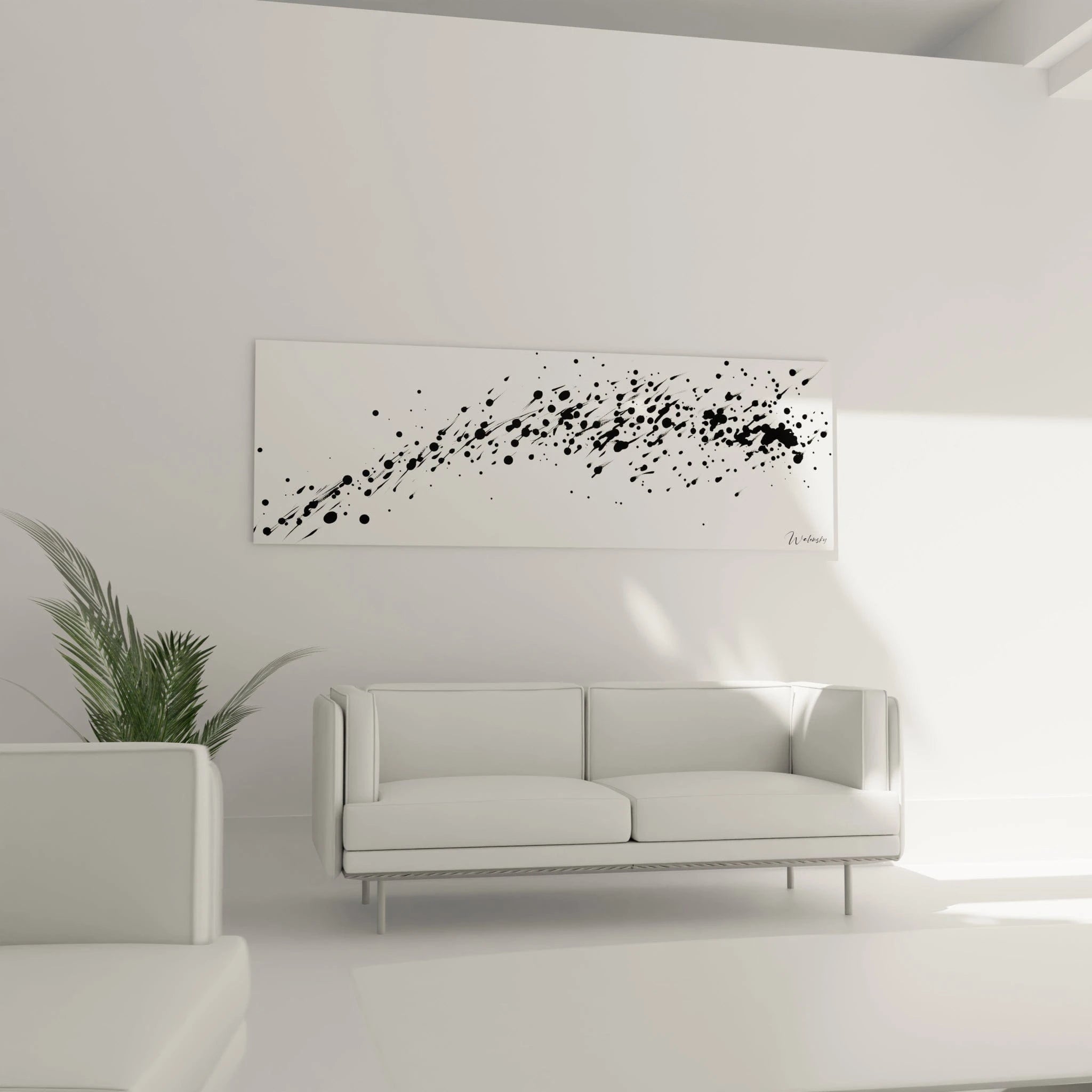 Tableau tacheté noir et blanc de Walensky, élégant pour décorer un salon moderne