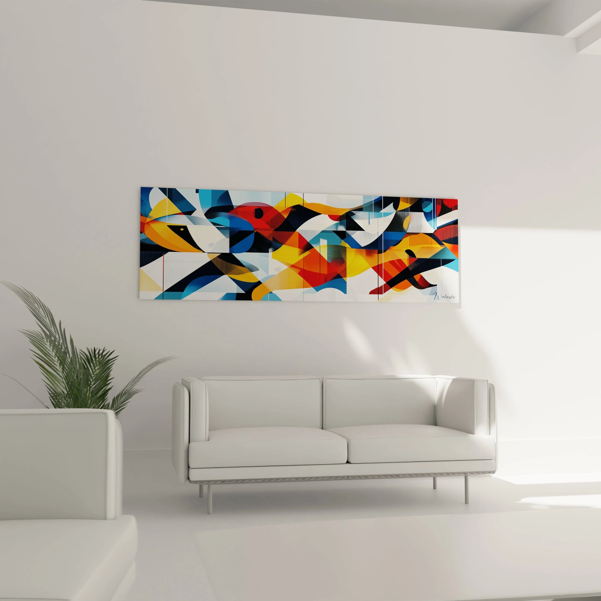 Tableau géométrique abstrait Walensky aux couleurs vives, décoratif pour un salon moderne