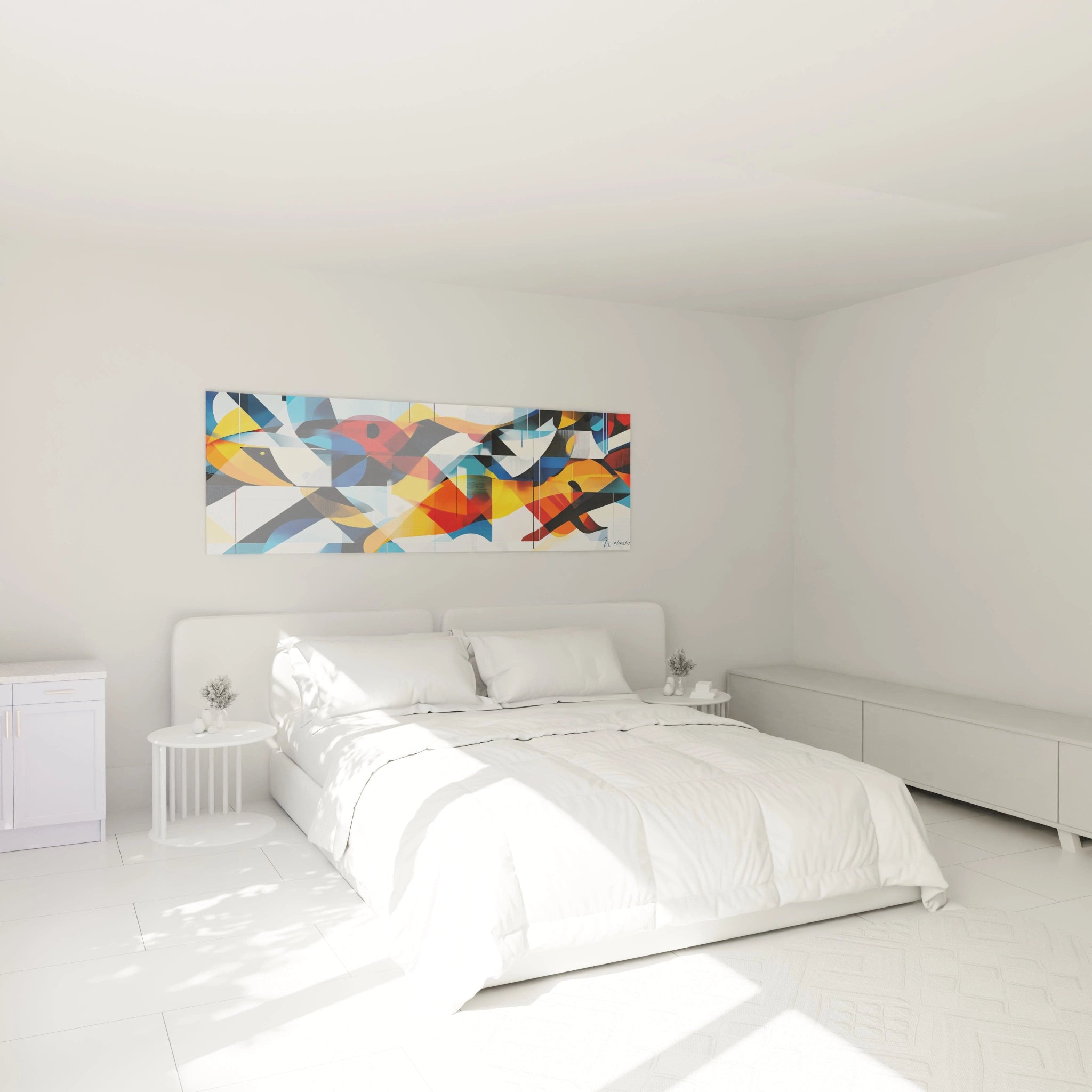 Tableau géométrique abstrait Walensky avec des motifs colorés idéal pour décorer une chambre moderne