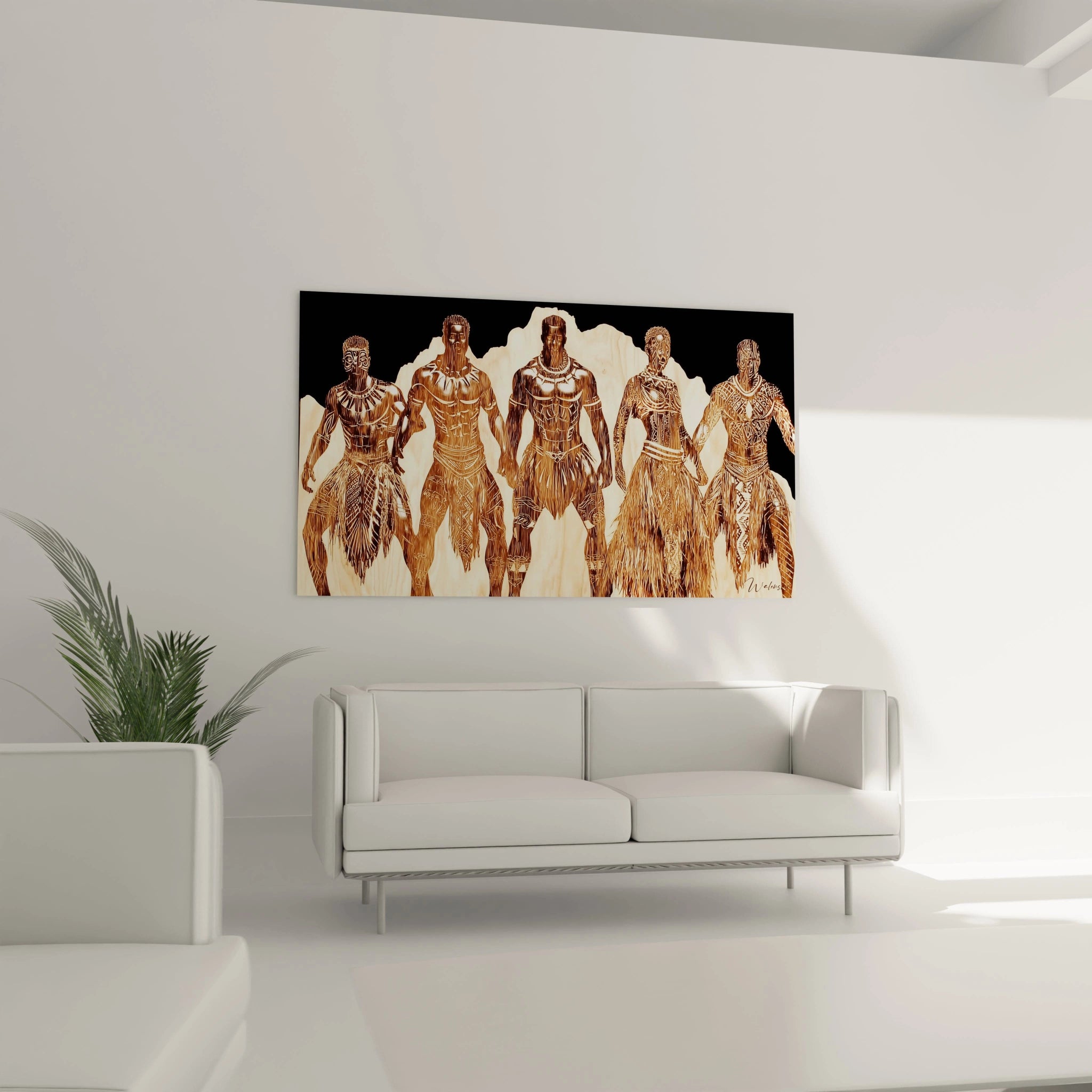 Tableau danse africaine de Walensky représentant des danseurs africains en mouvement dynamique dans un salon moderne