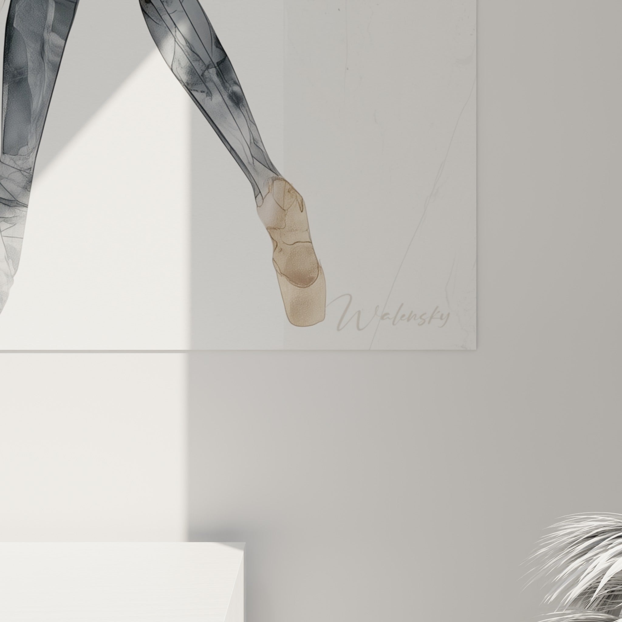 Empâtements aquarelle gris et terracotta se mêlant aux traits fins anthracite sur cette danseuse abstrait