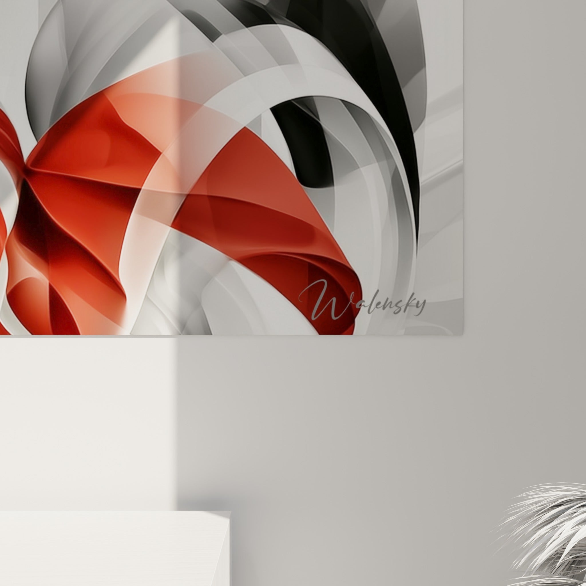 Drapé satiné rouge et empâtements gris anthracite visibles en gros plan sur la toile