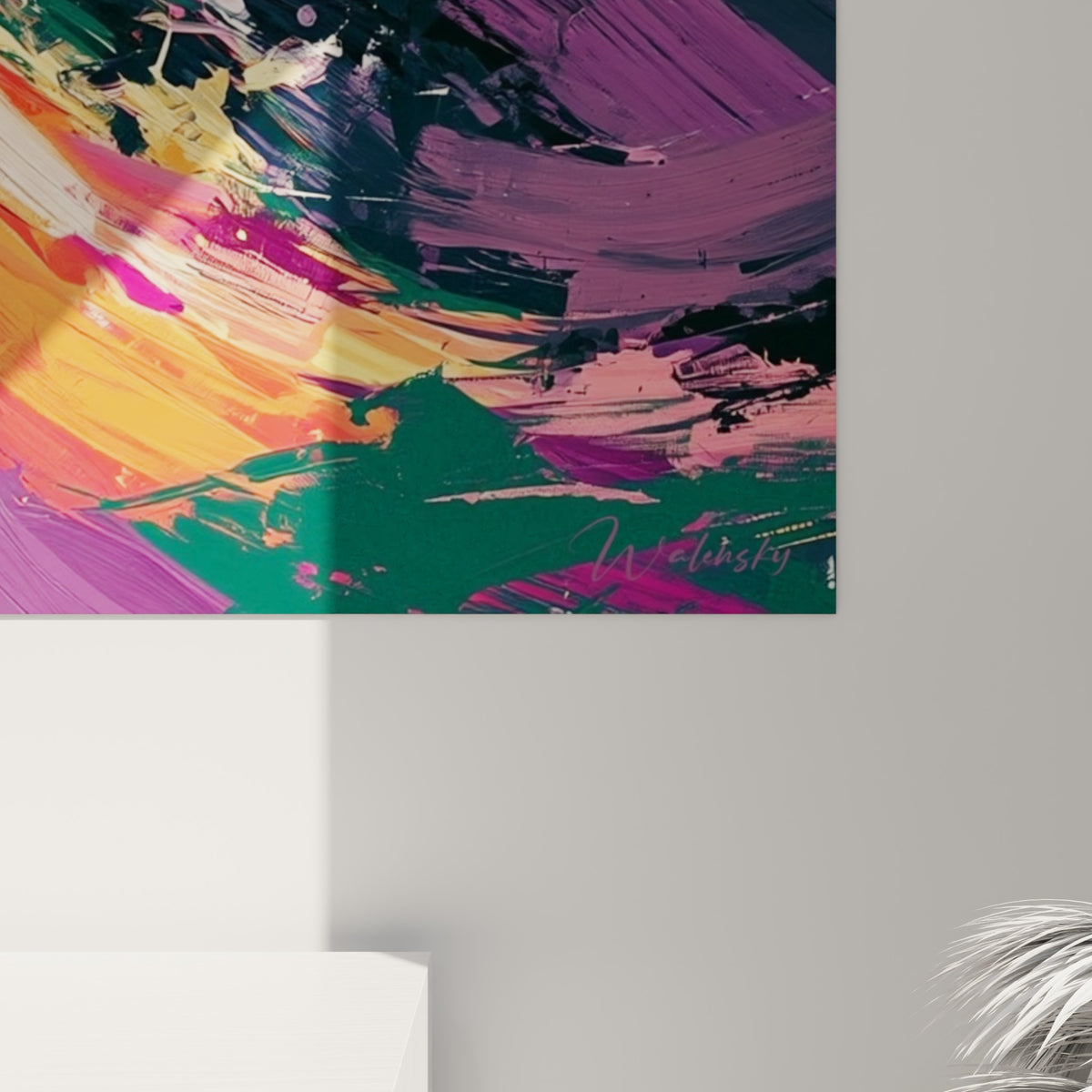 Empâtements de peinture pourpre, orange et verte visibles de près sur la toile de la Danseuse