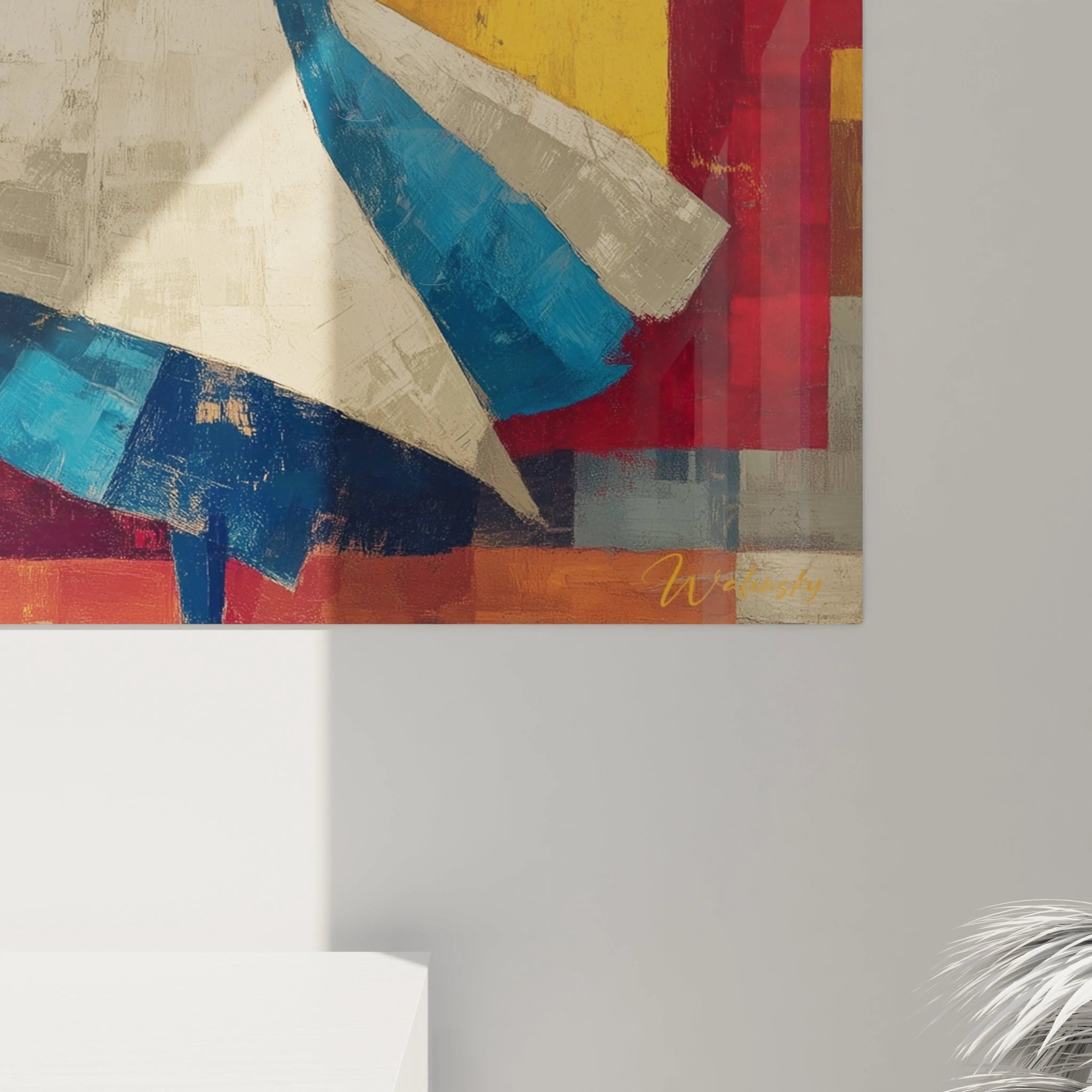 Tableau mural Walensky tableau danseuse africaine moderne abstrait aux tons bleus ocres et rouges