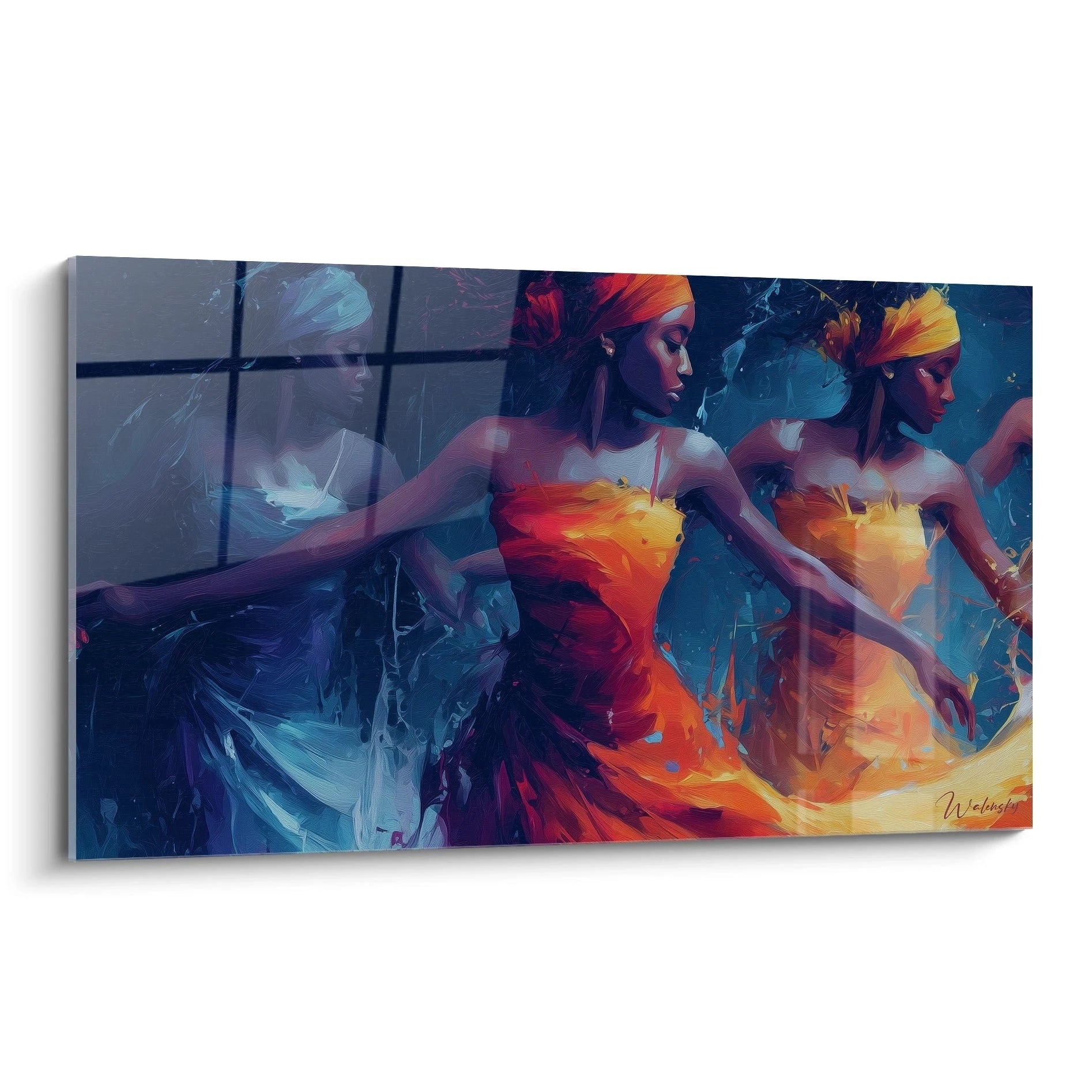 Tableau danse africaine moderne de Walensky avec des coloris vifs et des mouvements dynamiques