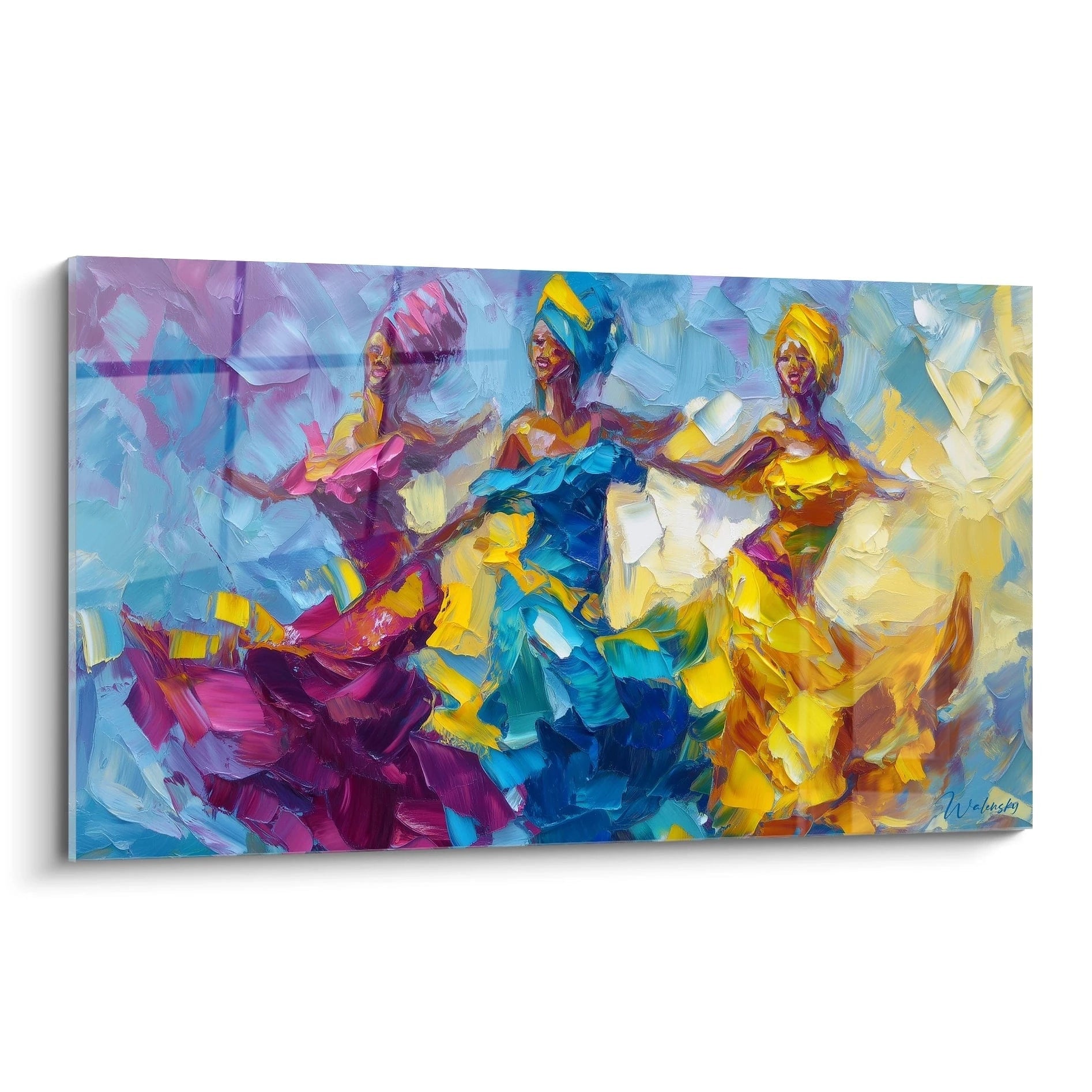 Tableau mural de Walensky représentant des danseuses en costumes colorés dans un tableau danse africaine moderne