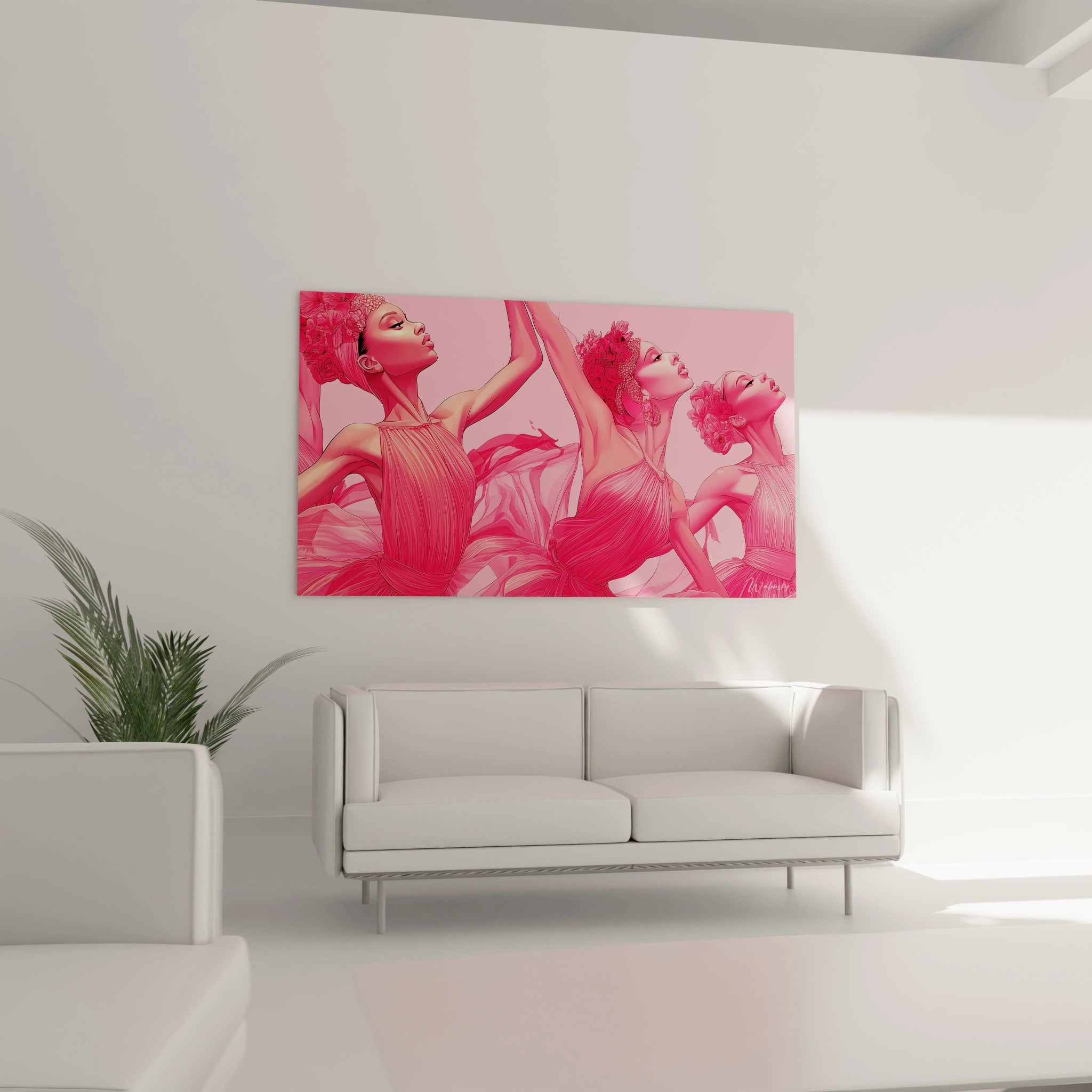 Tableau danseuse africaine kente en rose, vibrant et moderne, parfait pour embellir un intérieur contemporain