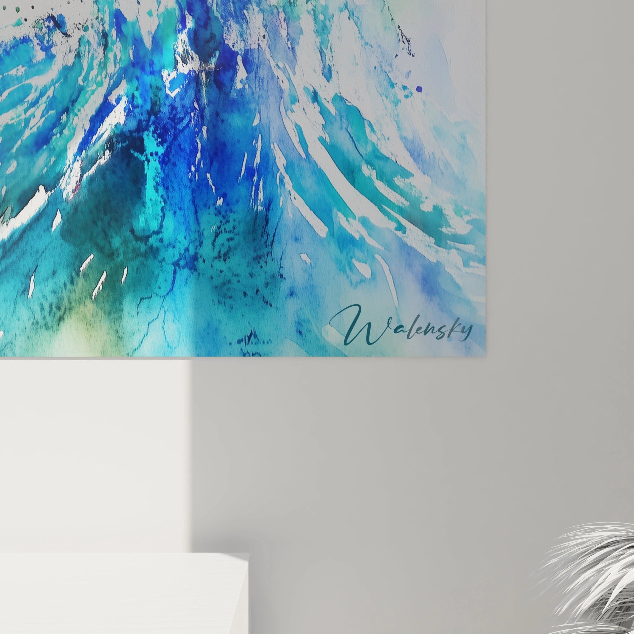 Tableau de dauphin par Walensky en aquarelle avec des nuances de bleu et vert