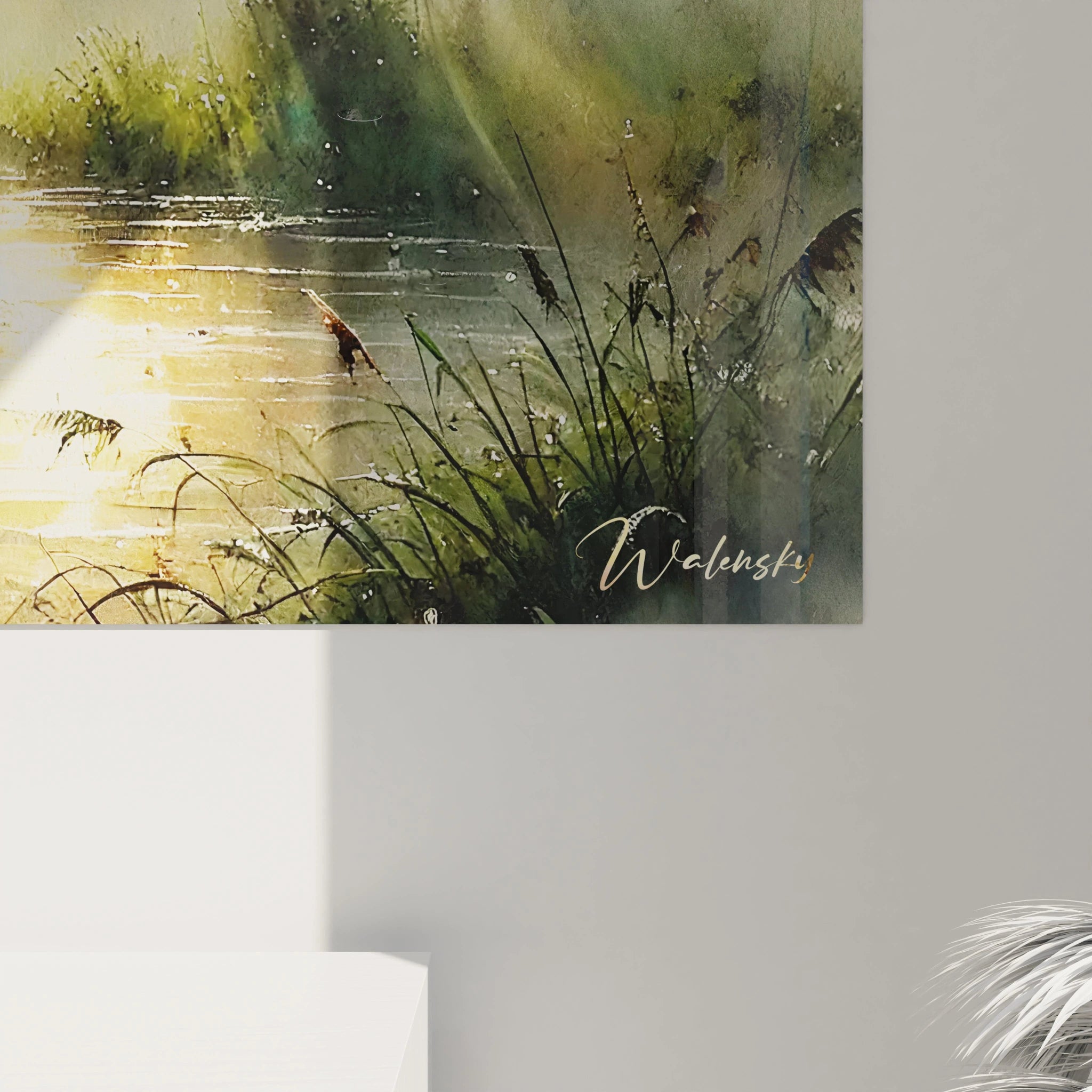 Découvrez les détails captivants de ce tableau décoration paysagère. La proximité révèle les nuances subtiles de la lumière et de la nature, créant un espace contemplatif unique.