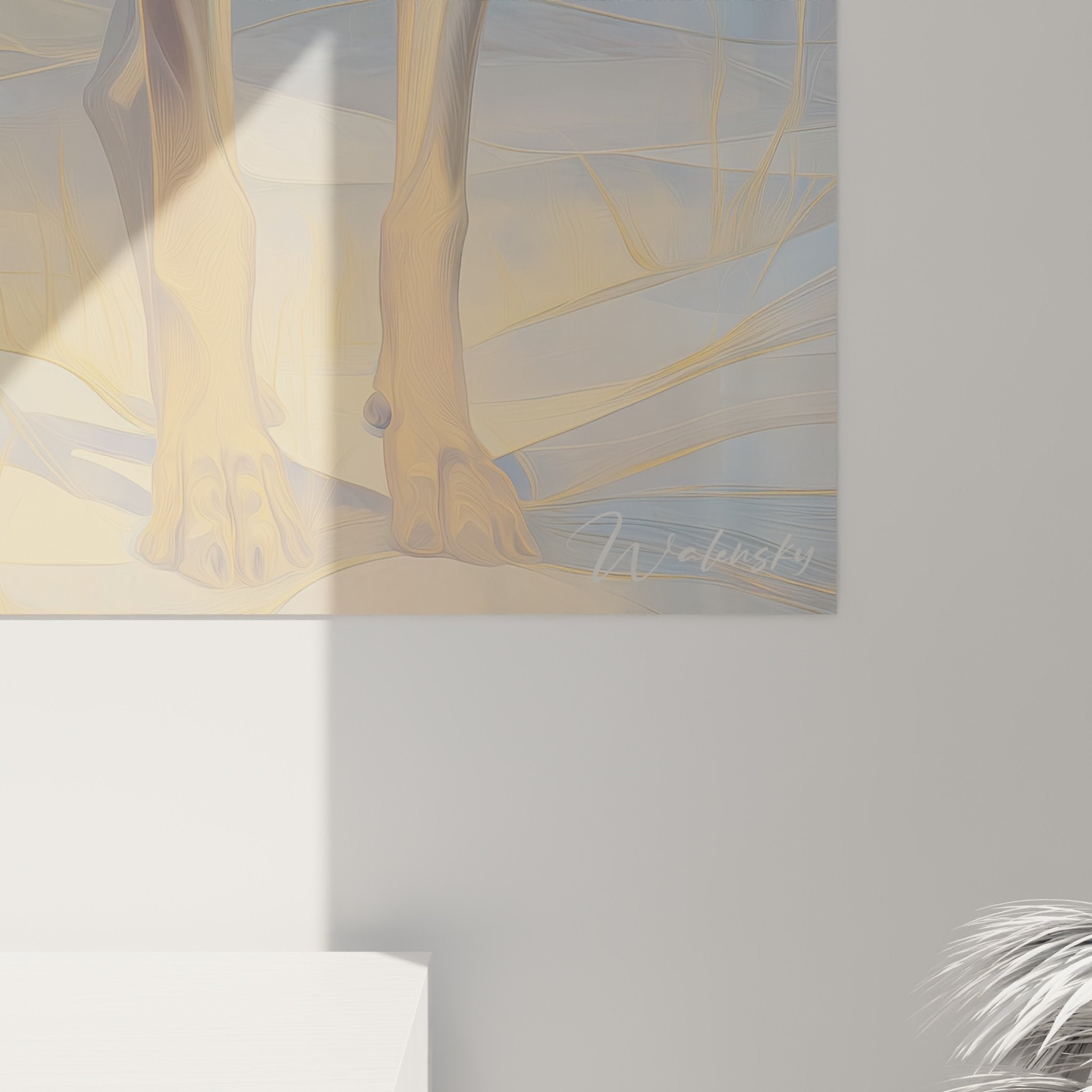 Tableau décoratif Doberman style contemporain couleurs harmonieuses bleu doré pour salon