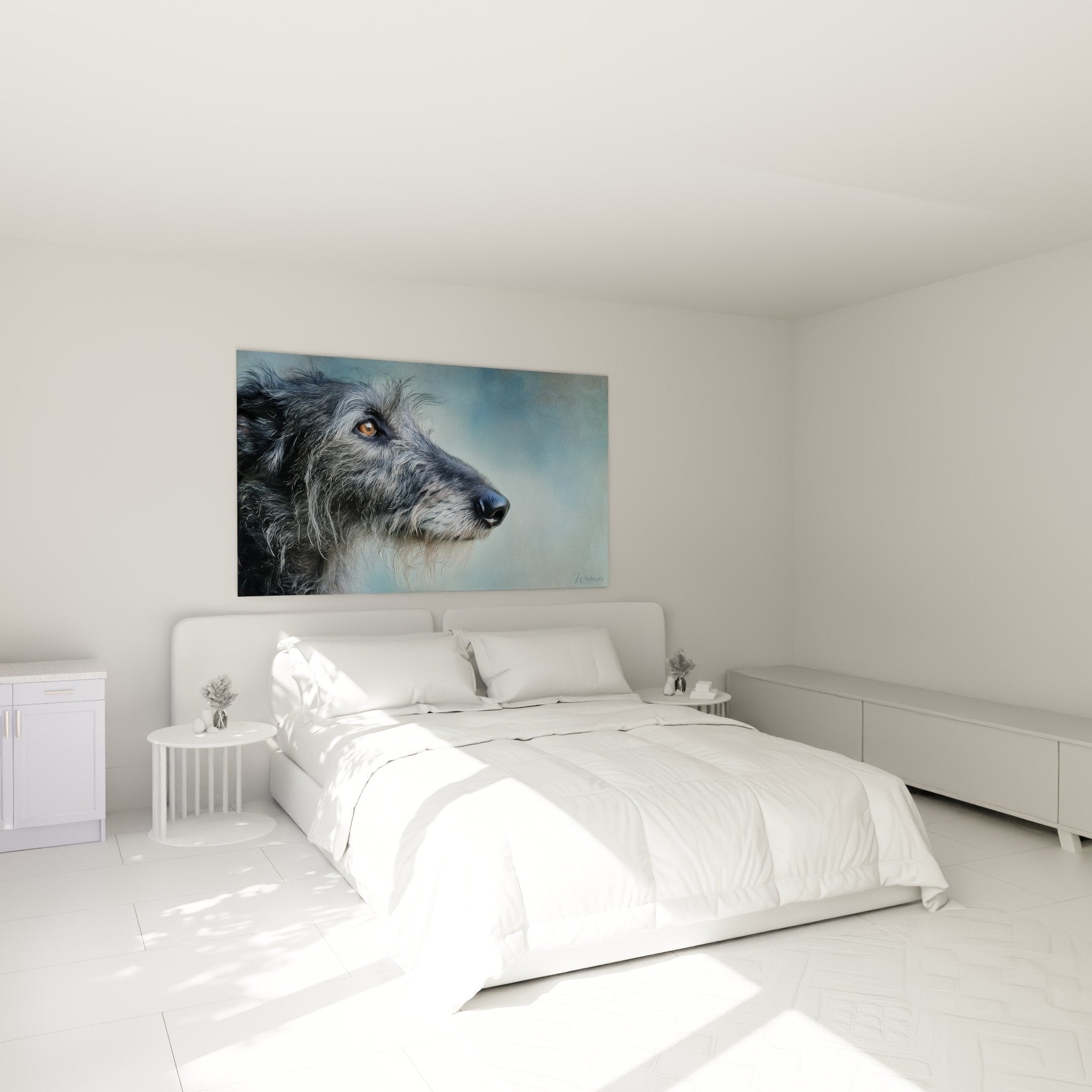 Grey deerhound portrait wall art hanging in bedroom elegant dog wall decoration
